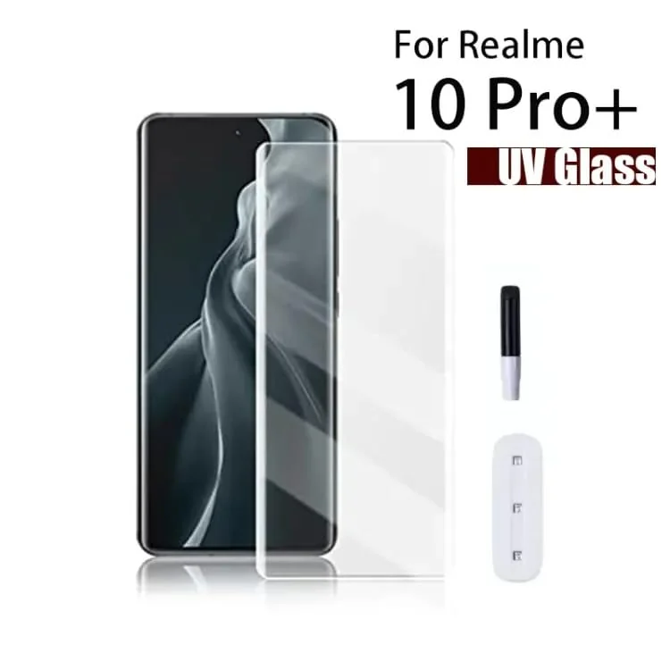 DL3 Mobilak Full Glass Screen Protector for realme 10 Pro Plus - UV Tempered Glass with Fingerprint Unlock - Clear