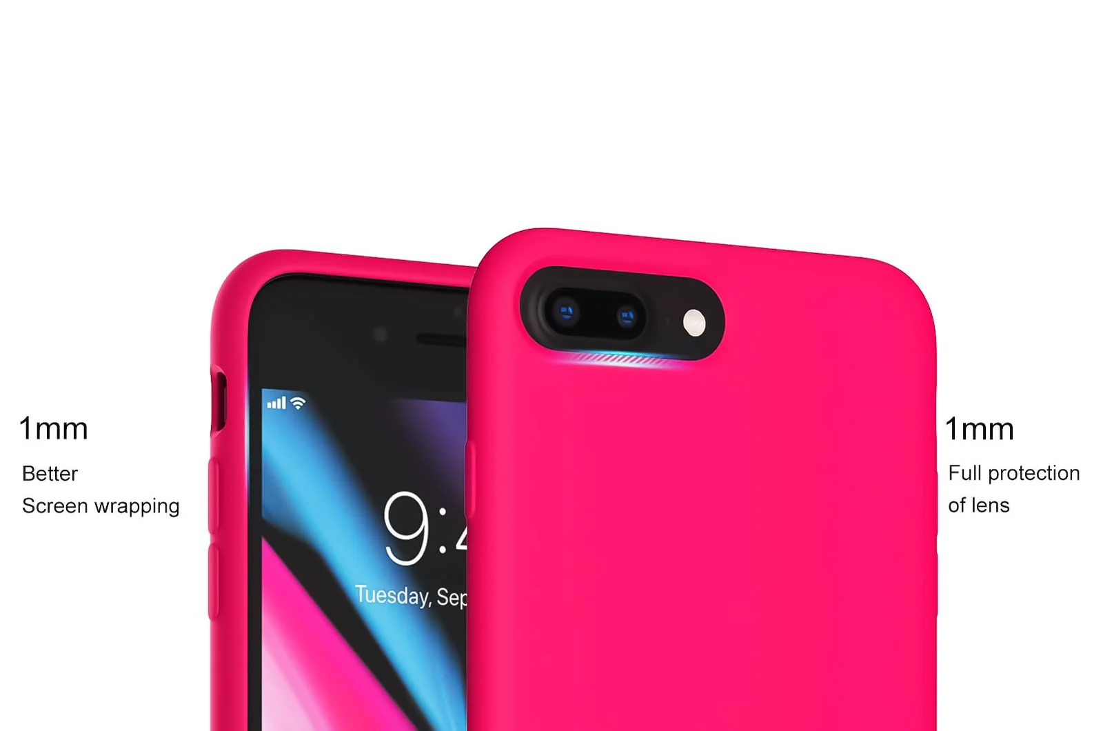 DL3 Mobilak Compatible with iPhone 7 Plus/iPhone 8 Plus Case, Liquid Silicone Case, Full Body Protective Cover, Shockproof, Slim Phone Case, Anti-Scratch Soft Microfiber Lining - Neon Pink
