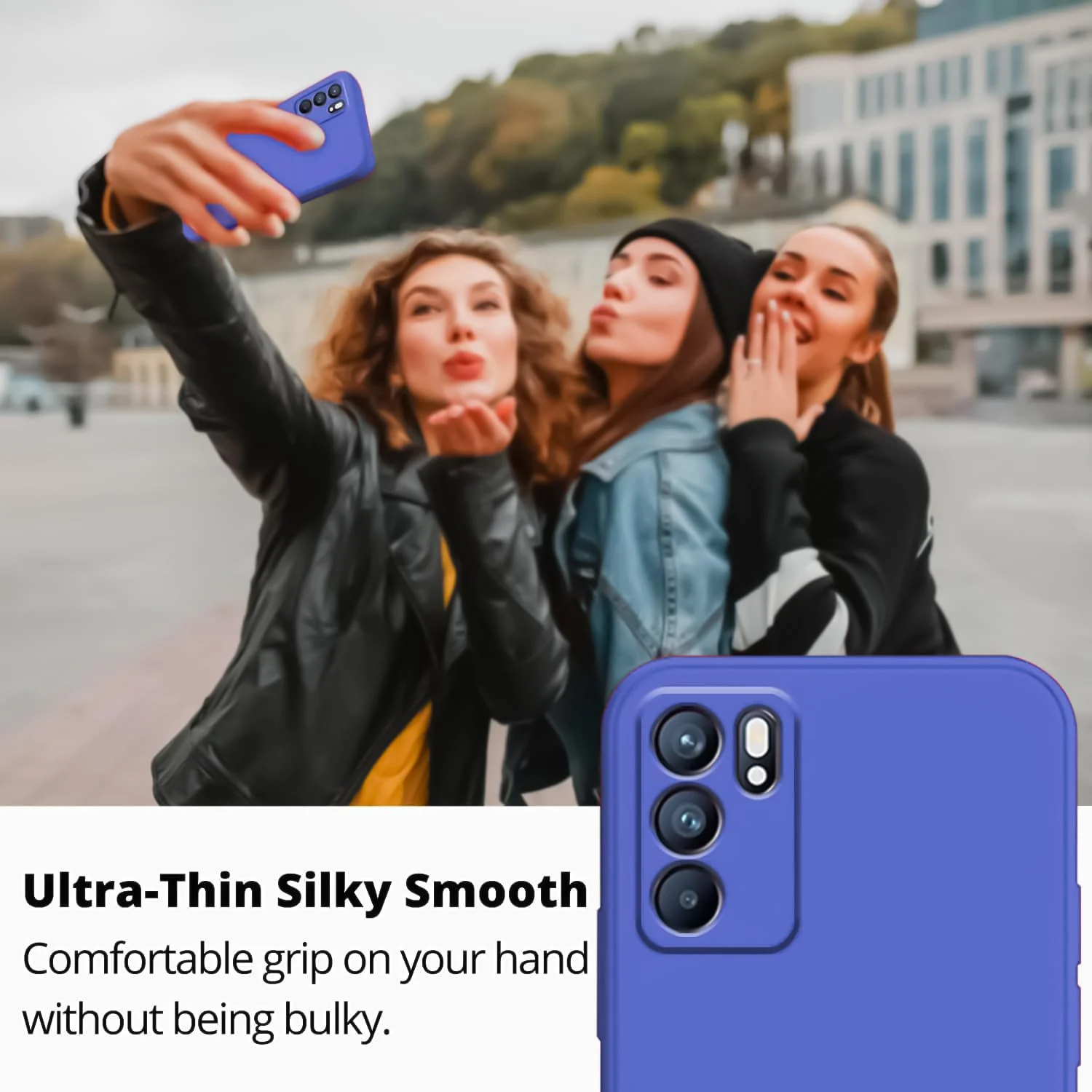 DL3 Mobilak Liquid Silicone Protective Case with Soft Microfiber Lining with Full Camera Protection for OPPO Reno 6 5G - Light Blue