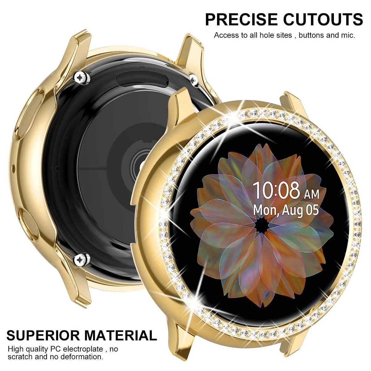 DL3 Mobilak Bumper Diamond Case Compatible with Samsung Galaxy Watch Active 2 44mm, Bling Crystal Diamonds PC Plastic Protector Case Cover Frame For Galaxy Watch Active2 44 mm - Gold