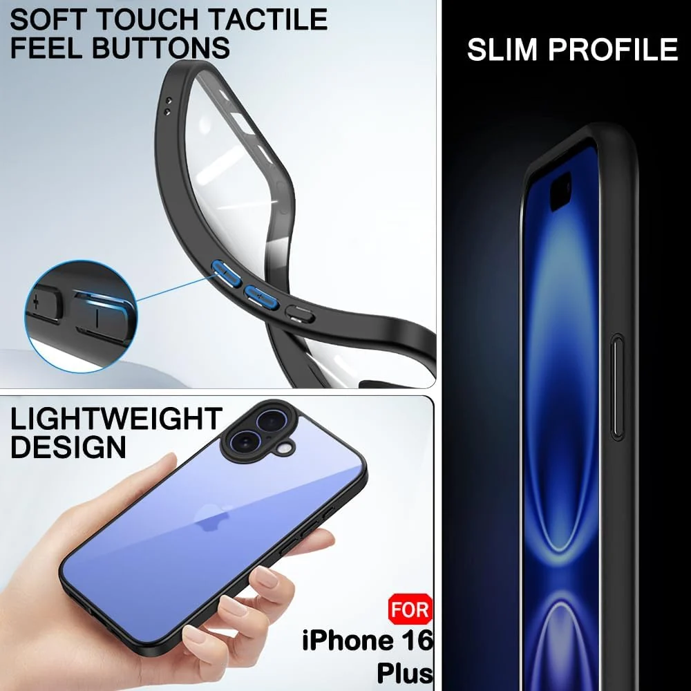 DL3 Mobilak Clear TPU Case for iPhone 16 + Plus 6.7-Inch, Camera protection, Shock-absorbing protection, Scratch-resistant surface - Gray