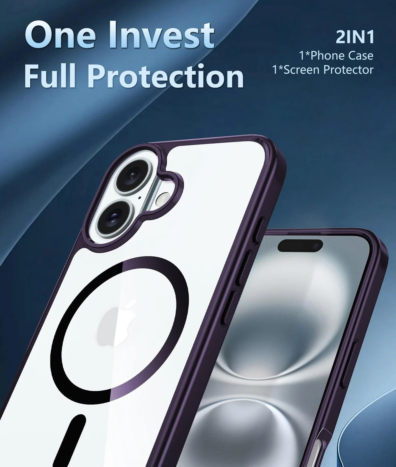 DL3 Mobilak Magnetic Case for iPhone 16 6.1-Inch Compatible with MagSafe, Shockproof Phone Bumper Cover, Solid Color Matte TPU Frame, Anti-Scratch Clear Back - Purple