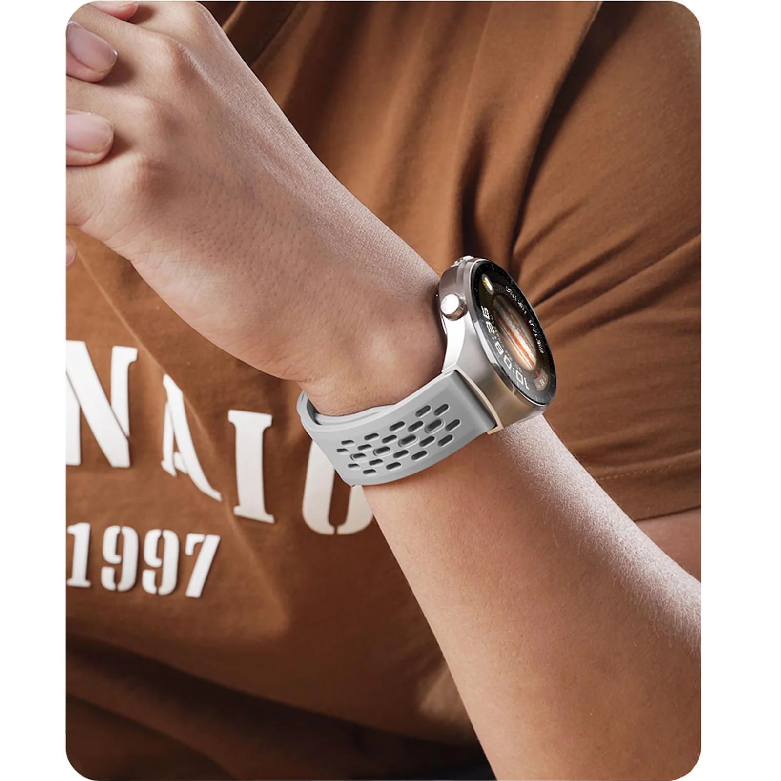 DL3 Mobilak 22mm Breathable Sport Band for Xiaomi Redmi Watch 5 Lite/5 Active/Samsung Galaxy Watch 3 45mm/Watch 46mm/Gear S3/Huawei watch GT6 GT5 GT4 GT3 GT2 (46MM)/GT2E/GT 3 Pro/GT 5 Pro, Soft Silicone Strap - Gray