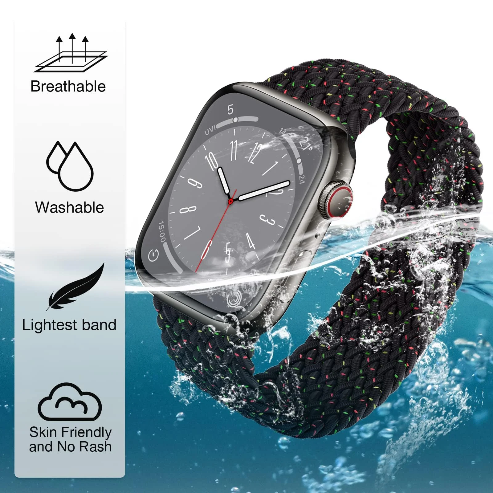 DL3 Mobilak Braided Solo Loop Band For Apple Watch Band 49mm 45mm 44mm 42mm, Replacement Wristband Nylon Strap for iWatch Series SE 9/8/7/6/5/4/3/2/1/Ultra/Ultra 2 ( Unity, Small) - Black Unity