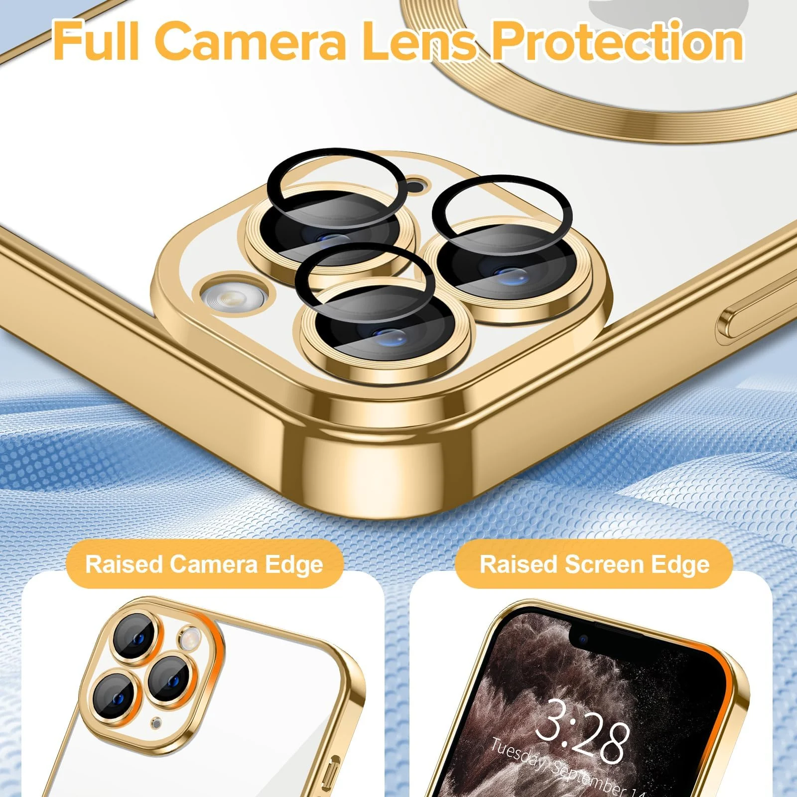 DL3 Mobilak Clear MagSafe-Compatible Magnetic Case for iPhone 11 Pro with Camera Protection and Shockproof Design - Gold