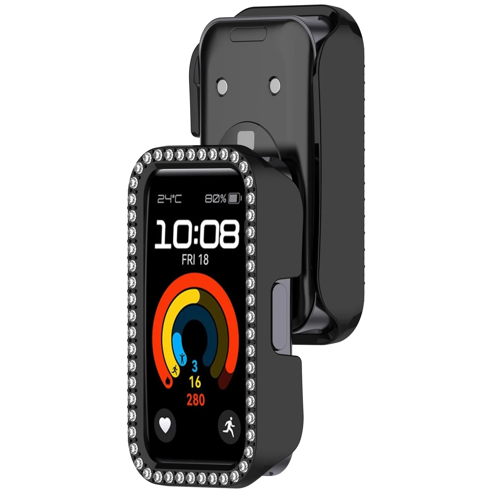 DL3 Mobilak Crystal-Decorated Watch Cover for Huawei Band 8 / 9 / 10, Decorative glitter finish, Slim, lightweight profile - Black