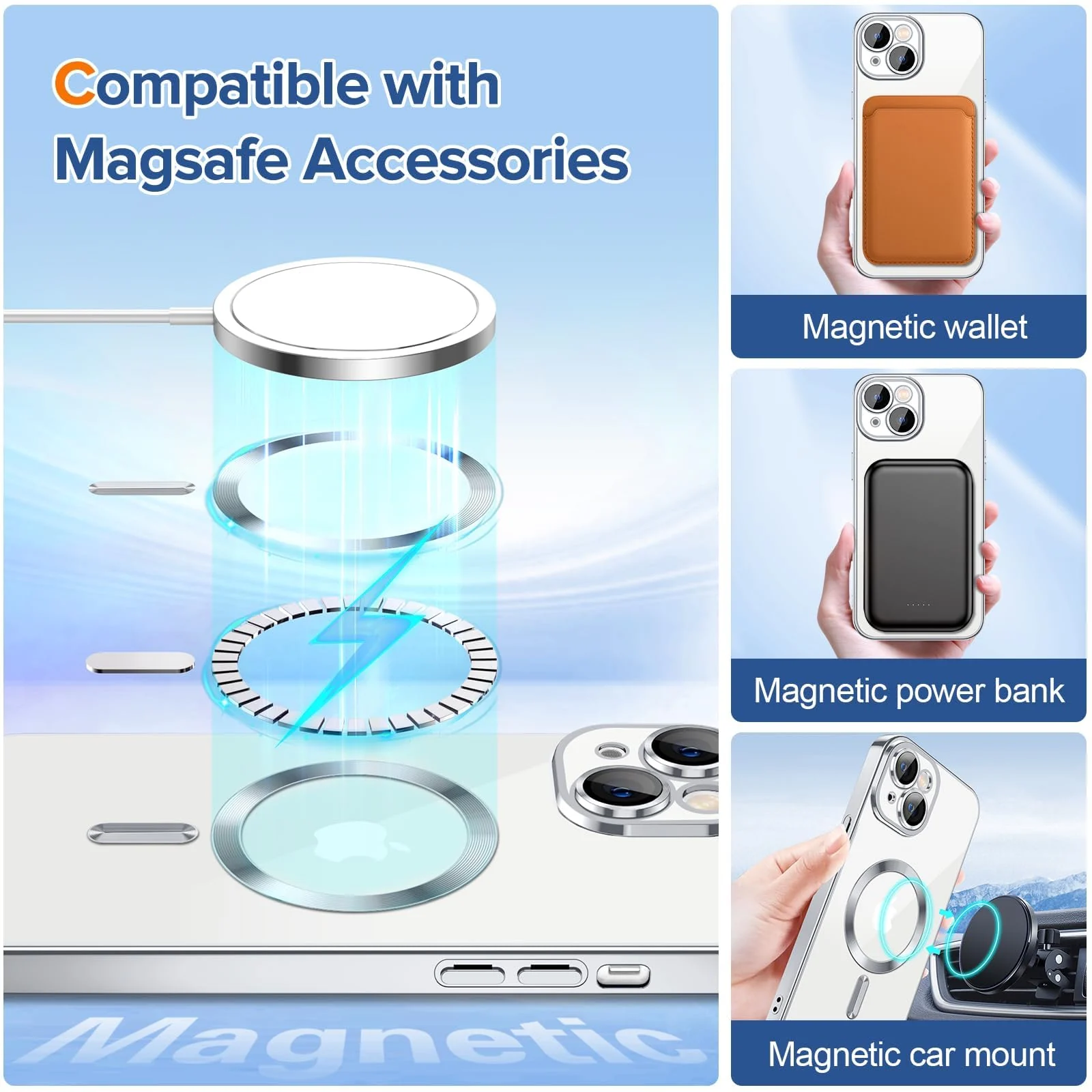 DL3 Mobilak Clear MagSafe-Compatible TPU Case and Camera Lens Protector for iPhone 13 (6.1 Inch) - Silver