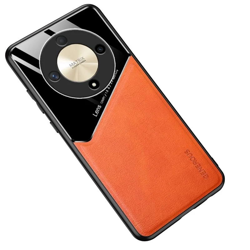 DL3 Mobilak Faux Leather and Plexiglass TPU Case for Honor X9B with Magnetic Car-Mount Support and Shockproof Design - Orange