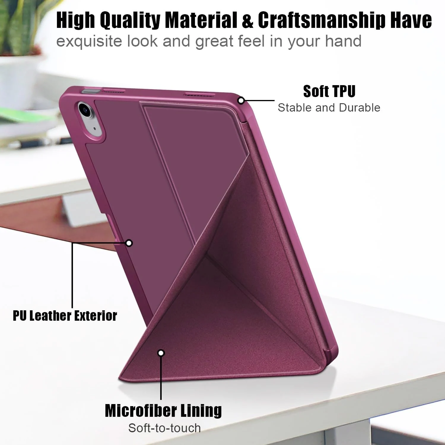 DL3 Mobilak Compatible with iPad Air 5/4 (2022/2020 5th/4th Generation 10.9-Inch) Case, Smart Stand, Pencil Holder, Shockproof Slim Lightweight Leather Cover, Modern Abstract Design - Wine Red