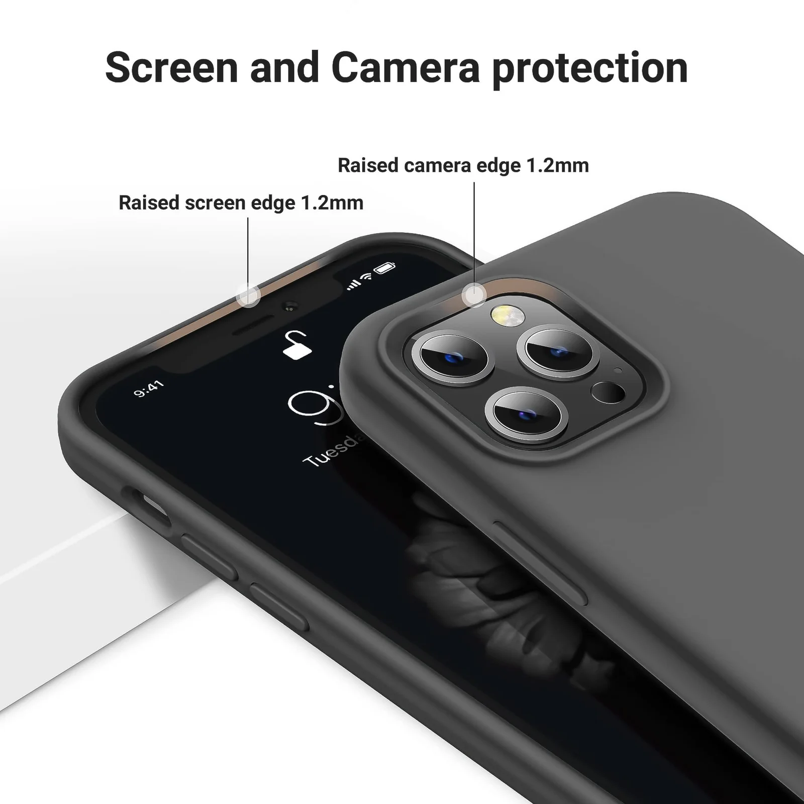 DL3 Mobilak Liquid Silicone Case for iPhone 12 Pro Max (6.7 Inch), Shock-absorbing protection, Scratch-resistant surface, Soft microfiber lining - Dark Gray 2