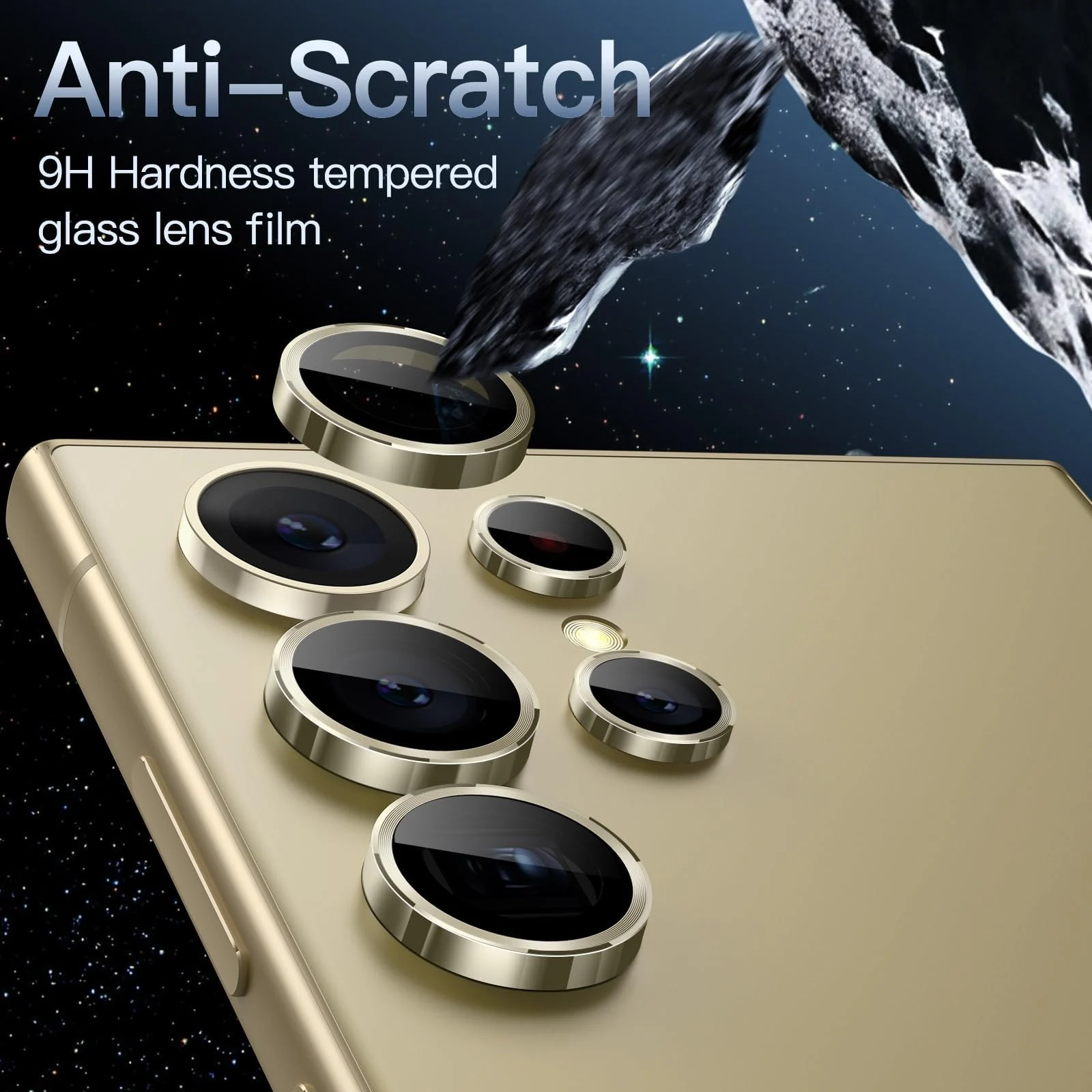 DL3 Mobilak Camera Protection for Samsung Galaxy S24 Ultra Camera Protection, Scratch-Resistant, 9H Hardness, HD Lens Protection, Protective Film, Lens Screen Protector Glass - Gold1