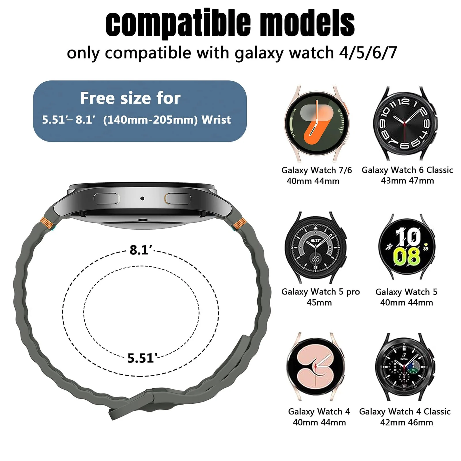 DL3 Mobilak No Gap Sport Bands For Samsung Galaxy Watch 7 6 5 4 FE Strap 40mm 44mm, Soft Silicone Sport Band for Galaxy Watch 6 Classic Straps 47mm 43mm/Galaxy Watch 5 Pro/Watch 4 Classic 42mm 46mm for Men Women - Dark Olive