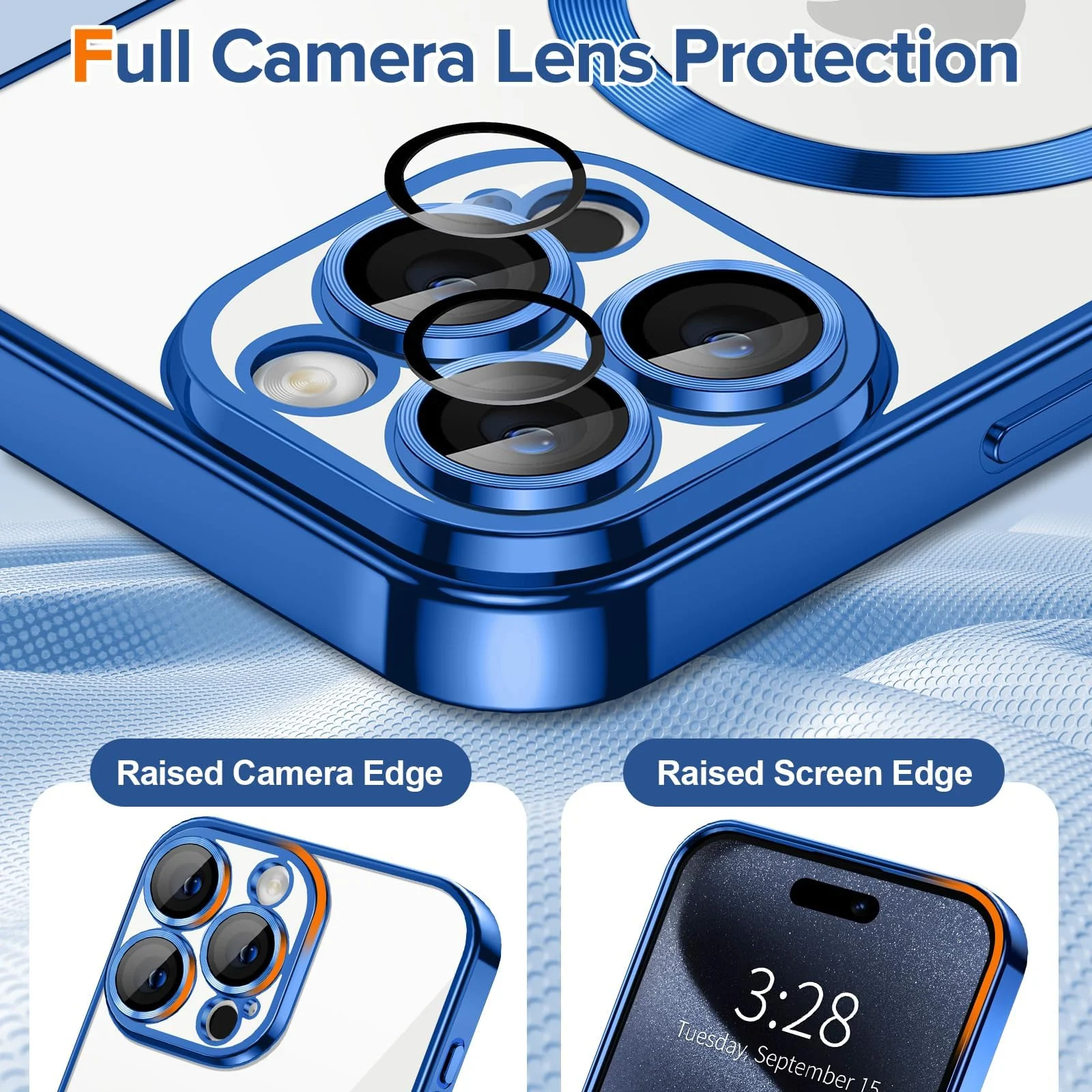 DL3 Mobilak Soft Clear Case for iPhone 15 Pro Max 6.7-Inch, Camera Lens Full Protection, Compatible with MagSafe Wireless Charging, Shockproof Electroplated TPU Phone Cover (Black) - Blue