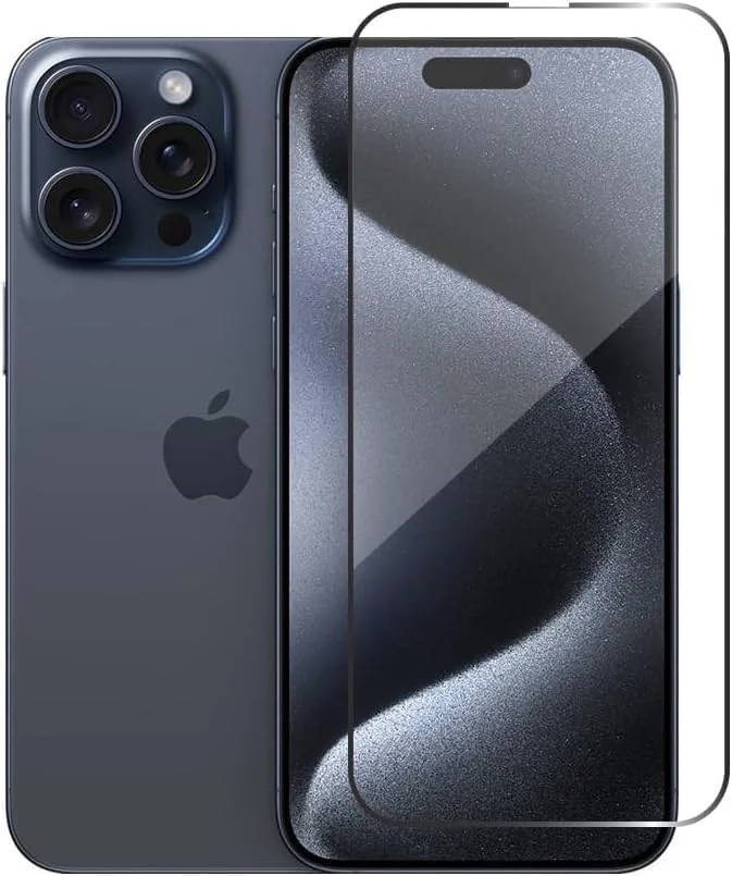 DL3 Mobilak iPhone Screen Protector, Tempered Glass Film for iPhone, 9H Mobile Phone Screen Protectors Anti-Scratch Anti-Shatter Anti-Impact Bubble Free Ultra Resistant HD Clear (iPhone 15 Pro Max) - Black