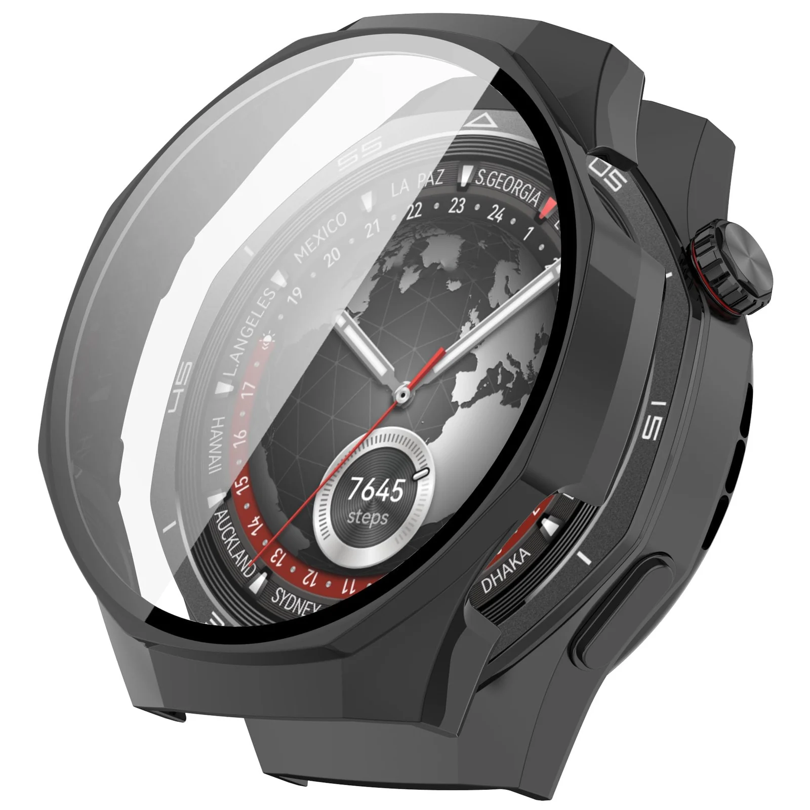 DL3 Mobilak Case with Screen Protector for Huawei Watch GT5 Pro 46mm, Bumper Full Coverage Hard PC Overall Protective Cover, Built-in Tempered Glass Film High Sensitivity - Black