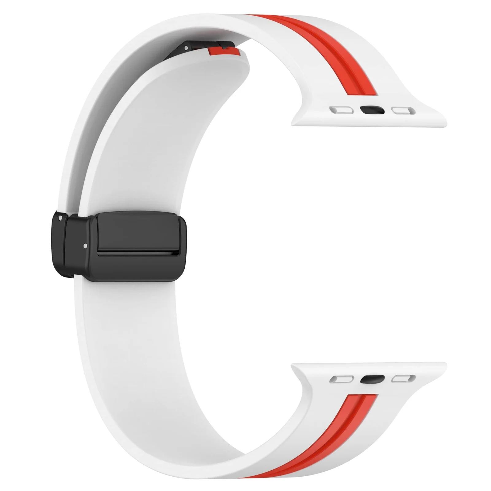 DL3 Mobilak Magnetic Bands for Apple Watch Ultra/Ultra 2 Band 49mm 45mm 44mm 42mm 41mm 40mm 38mm, Soft Sport Silicone Strap for iwatch Series 9/8/7/6/5/4/3/2/1/SE (42mm/44mm/45mm/49mm) - White Red