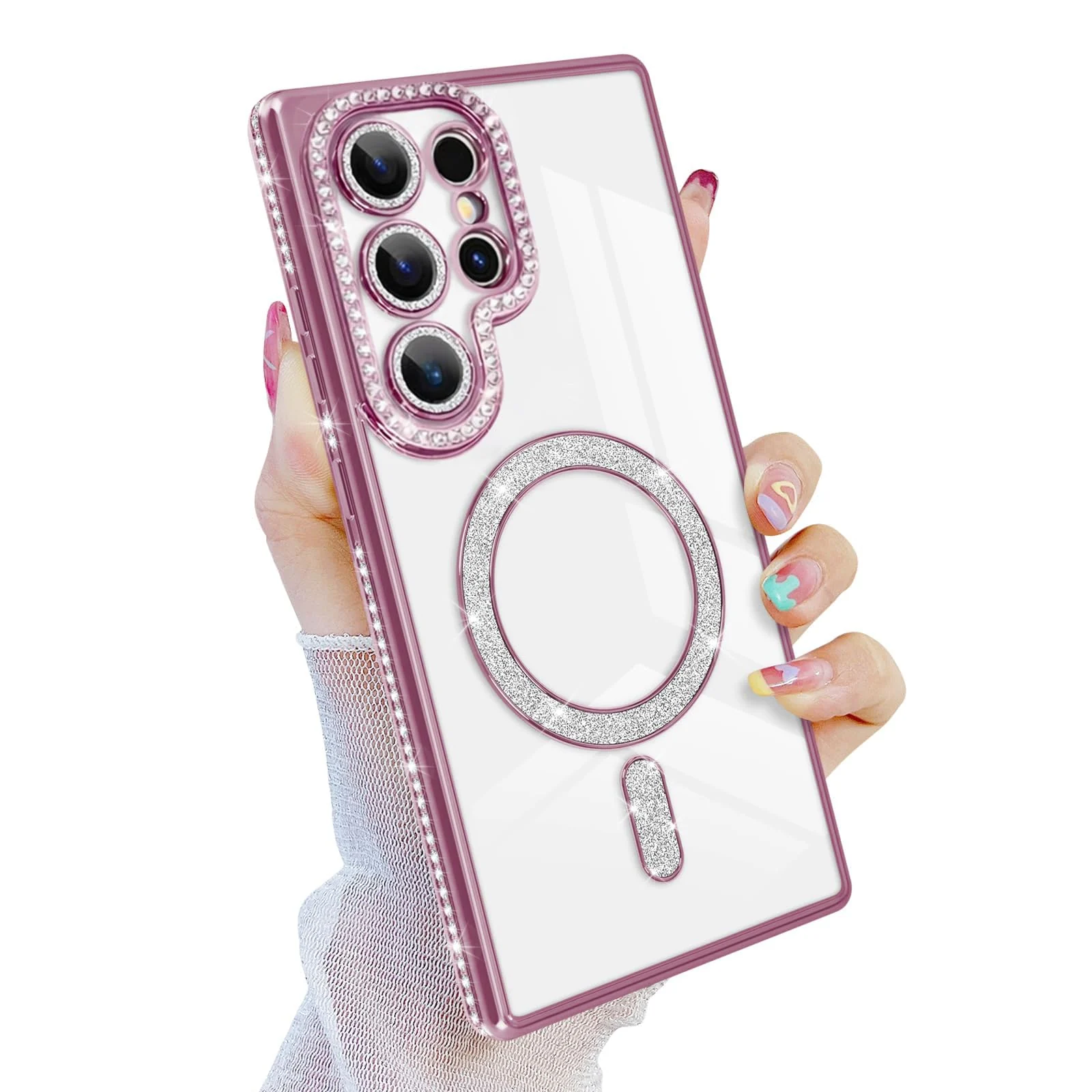DL3 Mobilak MagSafe-Compatible Magnetic Case for Samsung Galaxy S24 Ultra with Camera Protection and Magnetic Car-Mount Support - Pink