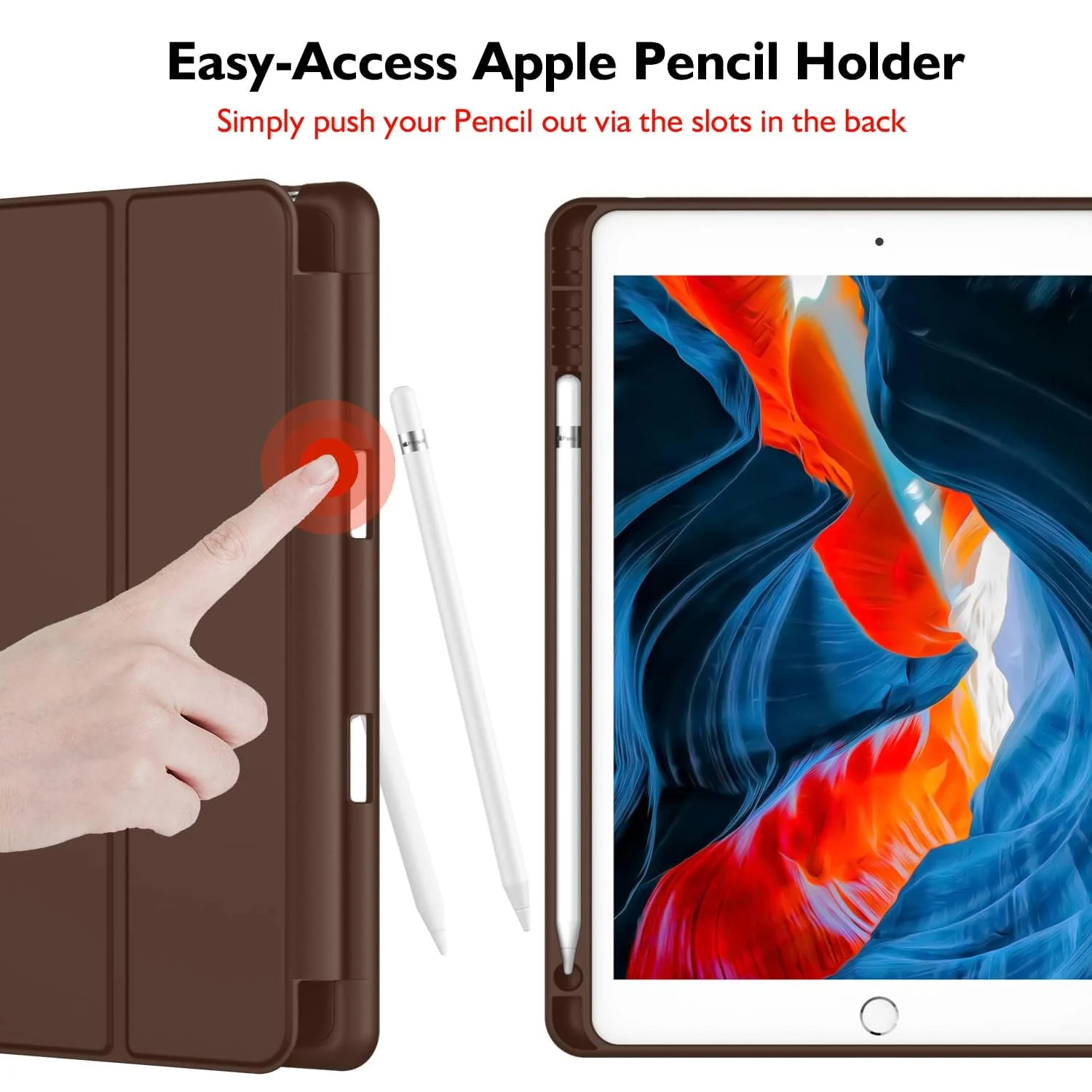 DL3 Mobilak iPad 9th/ 8th/ 7th Generation, Case for iPad 10.2-Inch 2021/2020/ 2019 with Pencil Holder, iPad 7th Gen 2019 Case with Soft Silicone Back, Auto Wake/Sleep Cover - Dark Brown