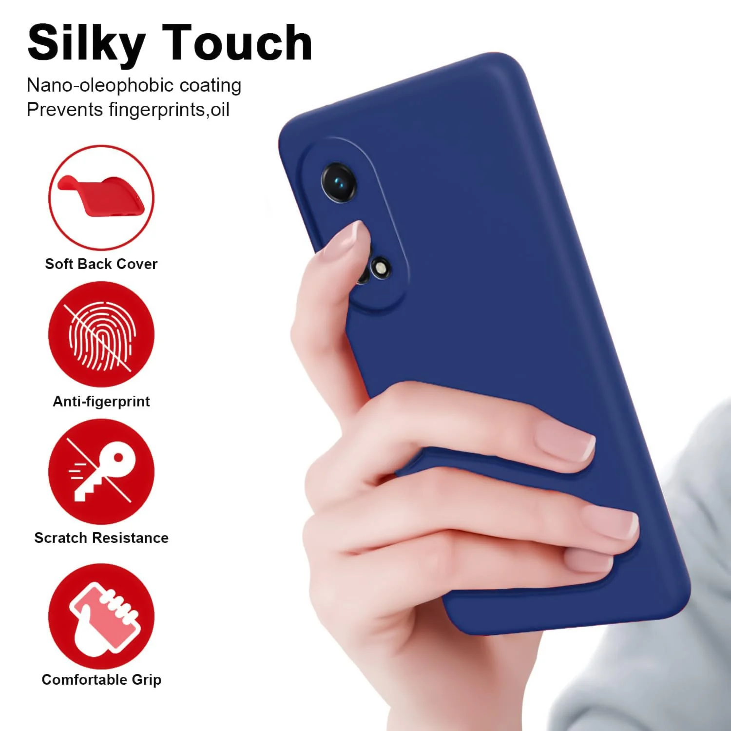 DL3 Mobilak Soft Silicone Protective Case for OPPO Reno 8T 4G with Microfiber Lining and Shockproof Design - Blue 1