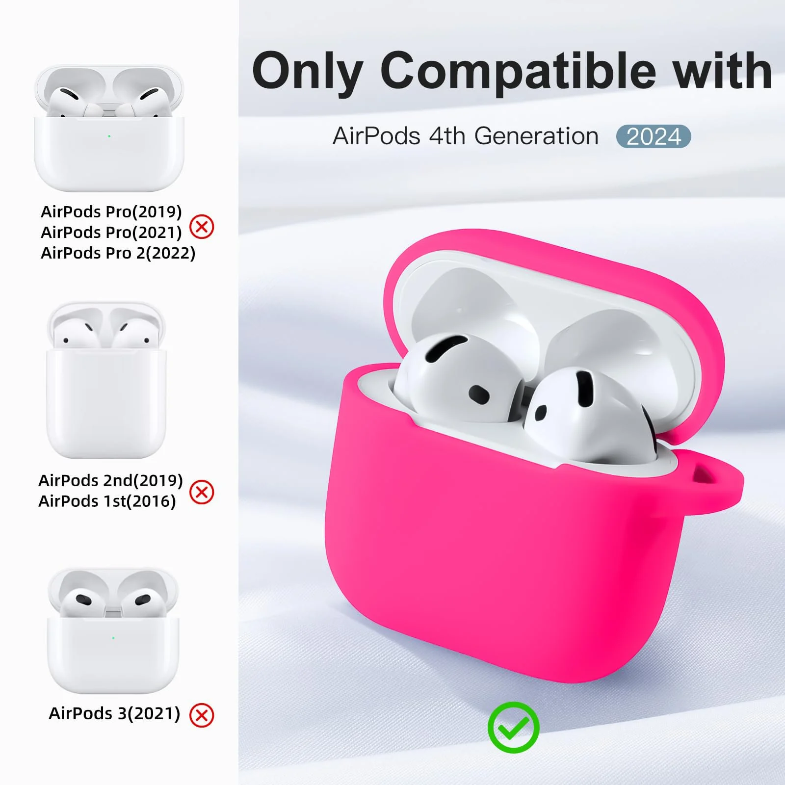 DL3 Mobilak Compatible with AirPods 4 Case (2024), Soft Silicone Full Protective Case Cover with Keychain, For Apple AirPods 4th Generation for Women Men - Hot Pink