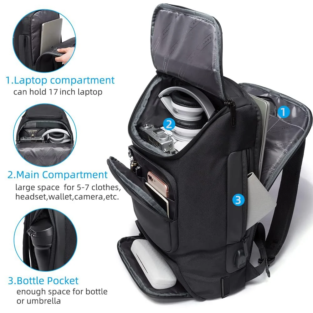 Mobigon Business Travelling Laptop Backpack, 17 Inch Laptop Bag Rucksack with USB Charging Port, Water-Resistant Bag Daypack for Work College Computer Men Women Backpack For MacBooks - Black