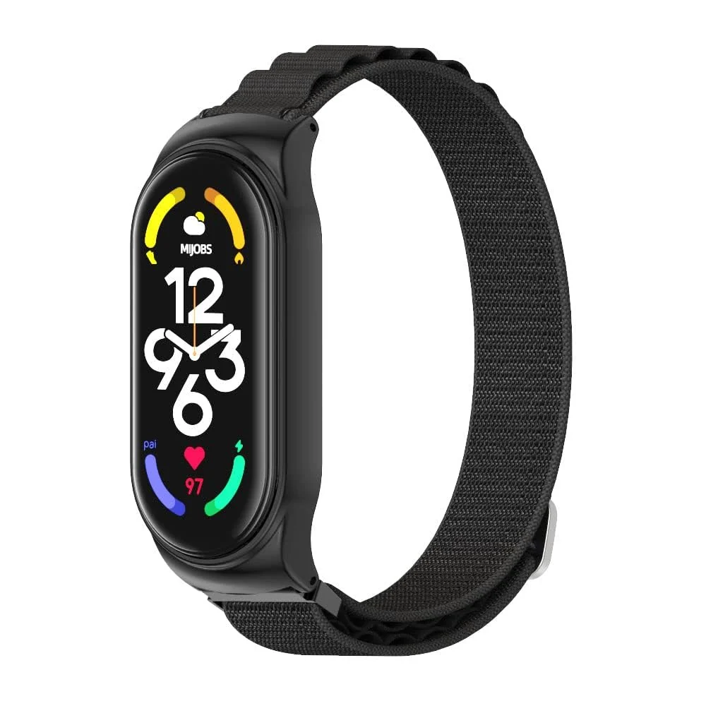 DL3 MOBILAK Alpine Loop Band for Xiaomi Mi Band 7/Mi Band 6/Mi Band 5/Mi Band 4/Mi Band 3,Women Men Nylon Sport Solo Loop Rugged Wristband with G‑Hook - Black