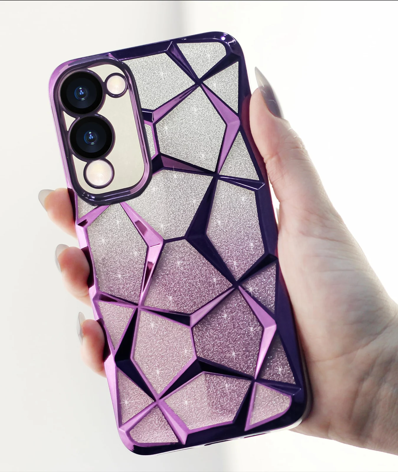 DL3 Mobilak Compatible with Vivo Y04 / Vivo Y29s 5G Case Plating Bling Gradient Glitter Clear Cover Soft TPU Silicone Cute Camera Protection Shockproof Back for Women Girls Case - Purple