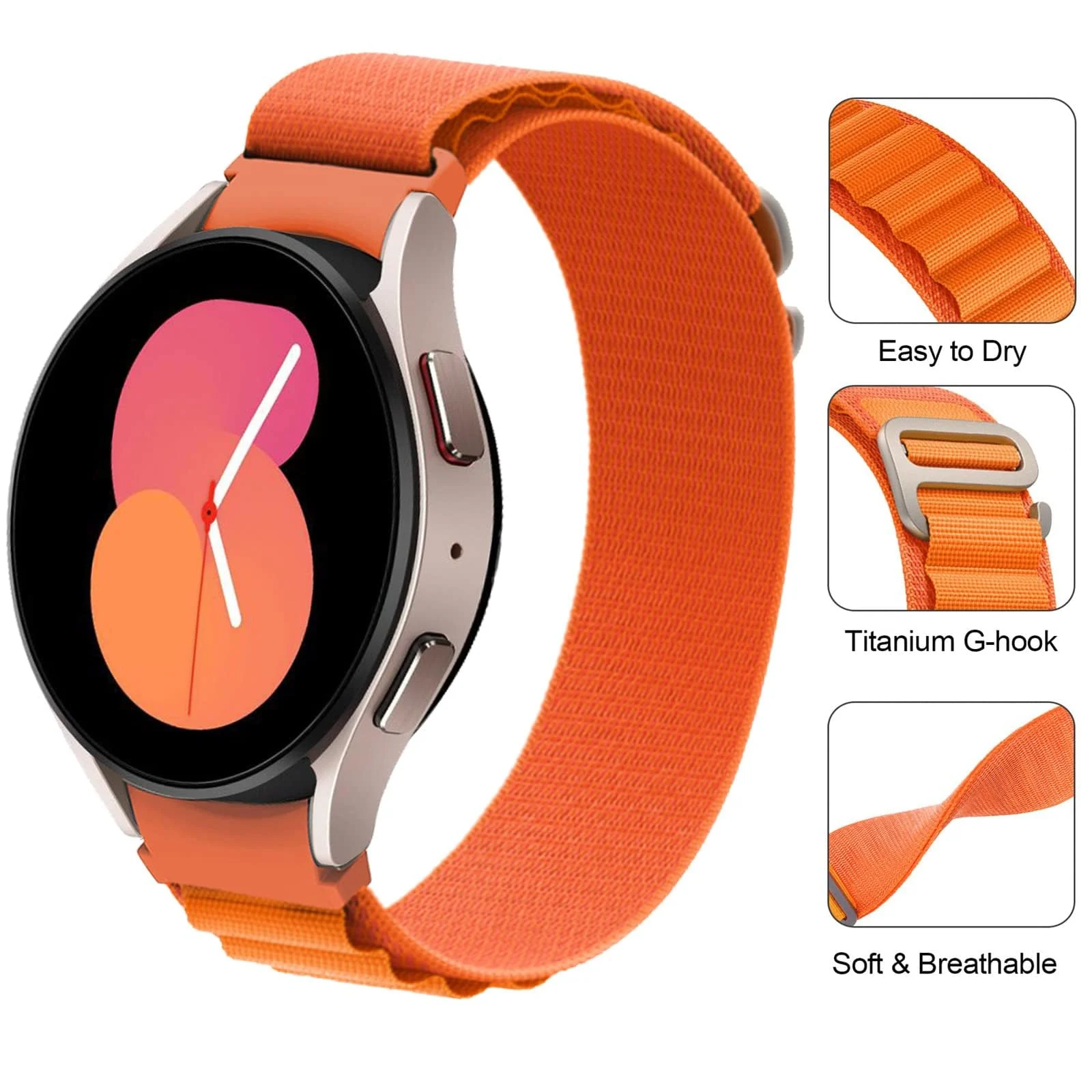 DL3 Mobilak No-Gap Nylon Watch Bands Compatible with Samsung Galaxy Watch 6 5 4 Band 40mm 44mm/Watch 5 Pro Band 45mm/Watch 6 4 Classic Band 42mm 43mm 46mm 47mm, Alpine Loop Woven Sport Strap Men Women - Orange