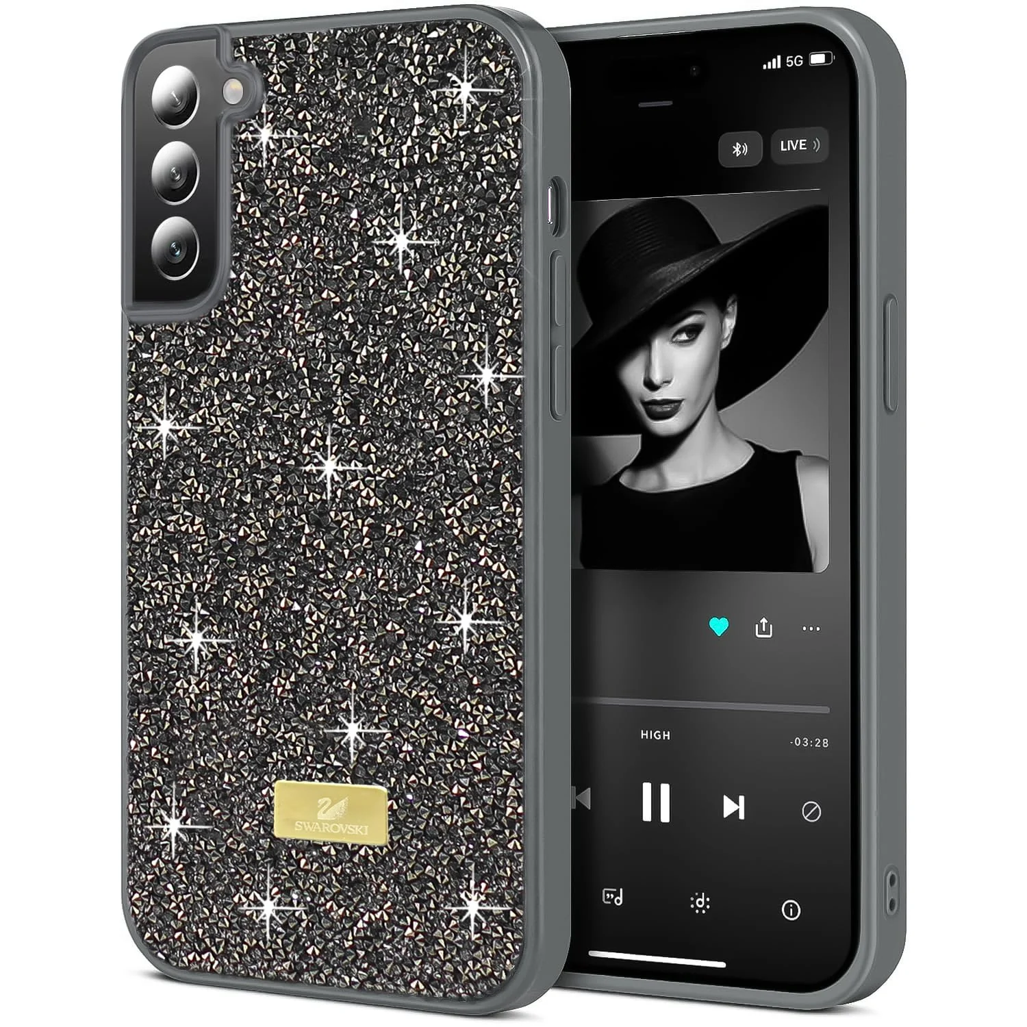 Case For Samsung Galaxy S22 5G Case Glitter, Sparkle Diamond Crystal Bling Case with Bling, Ultra Thin Lightweight Full Body Shockproof Anti-Scratch Protective Cover - Black