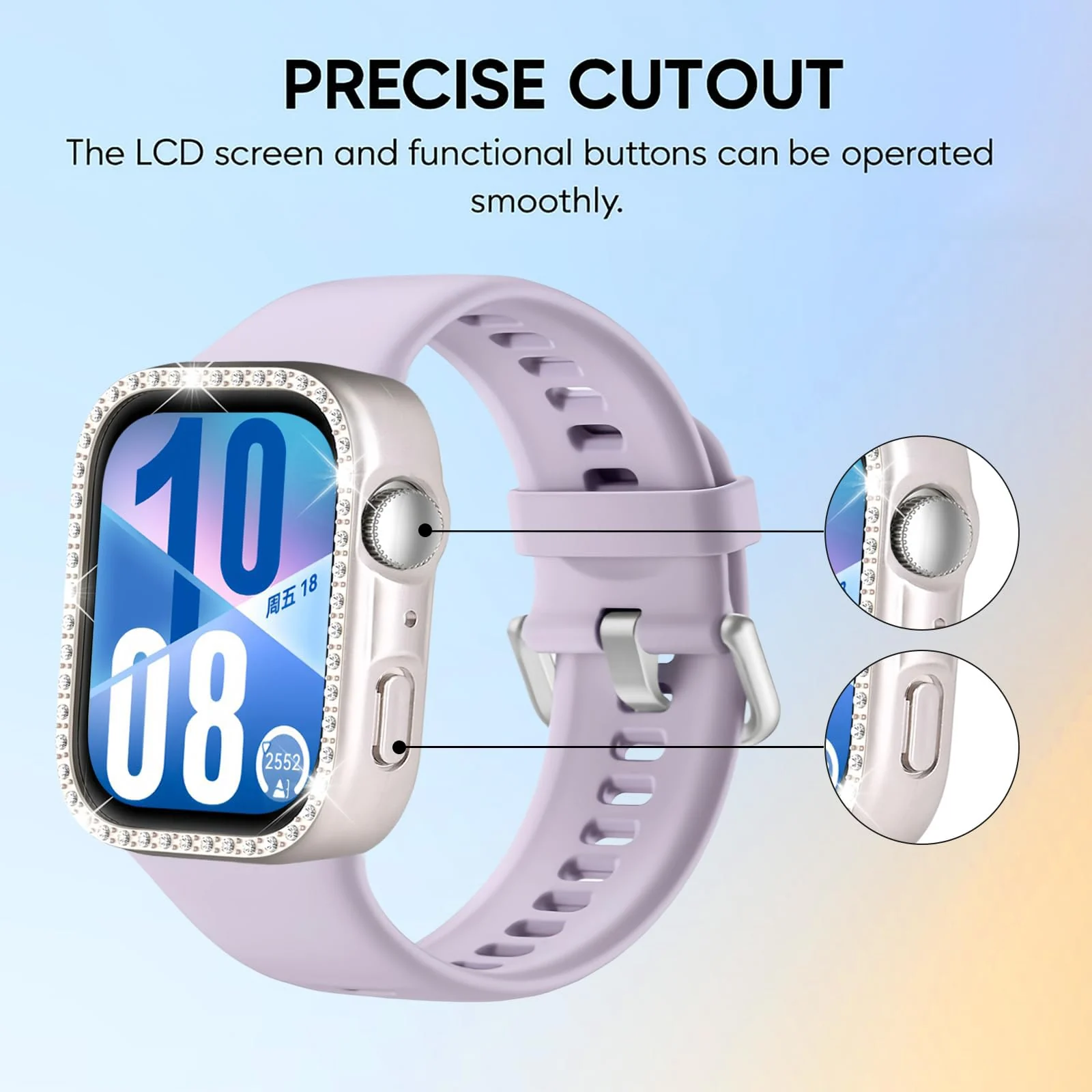 DL3 MOBILAK Crystal Bling Hard PC Watch Bumper for Huawei Watch Fit 4, Starlight