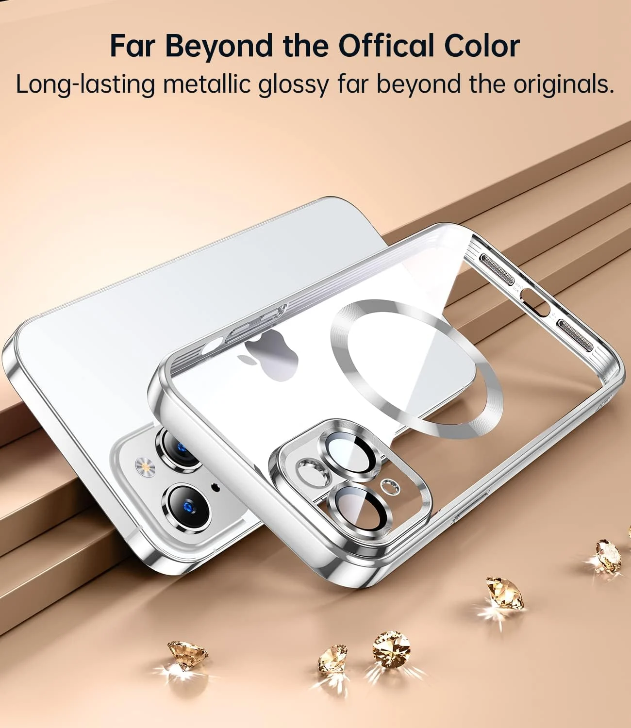 DL3 Mobilak Clear TPU Case with Electroplated Edges for iPhone 14 with Camera Protection and Anti-Yellowing Design - Silver
