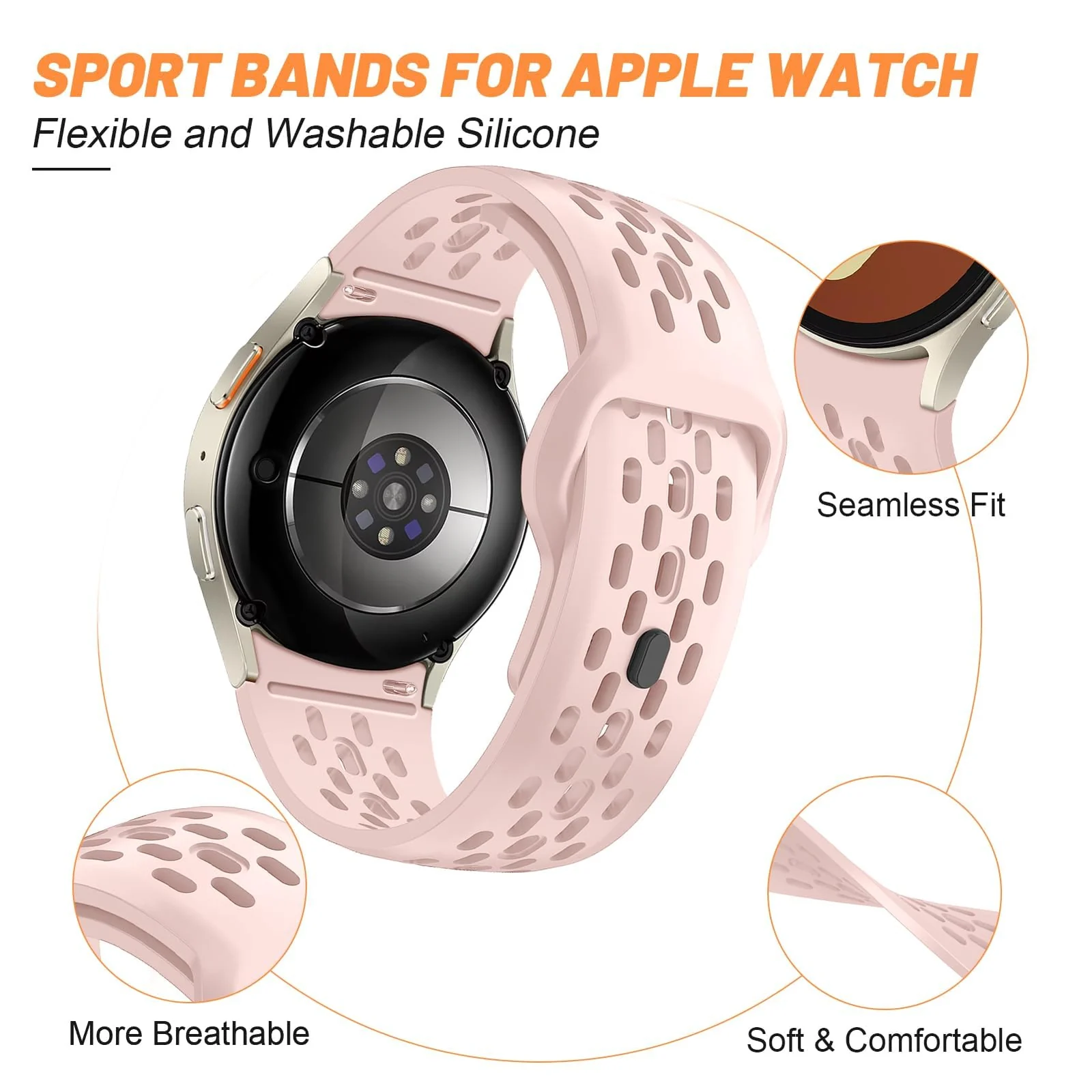 DL3 Mobilak 22mm Breathable Sport Band for Xiaomi Redmi Watch 5 Lite/5 Active/Samsung Galaxy Watch 3 45mm/Watch 46mm/Gear S3/Huawei watch GT6 GT5 GT4 GT3 GT2 (46MM)/GT2E/GT 3 Pro/GT 5 Pro, Soft Silicone Strap - Pink
