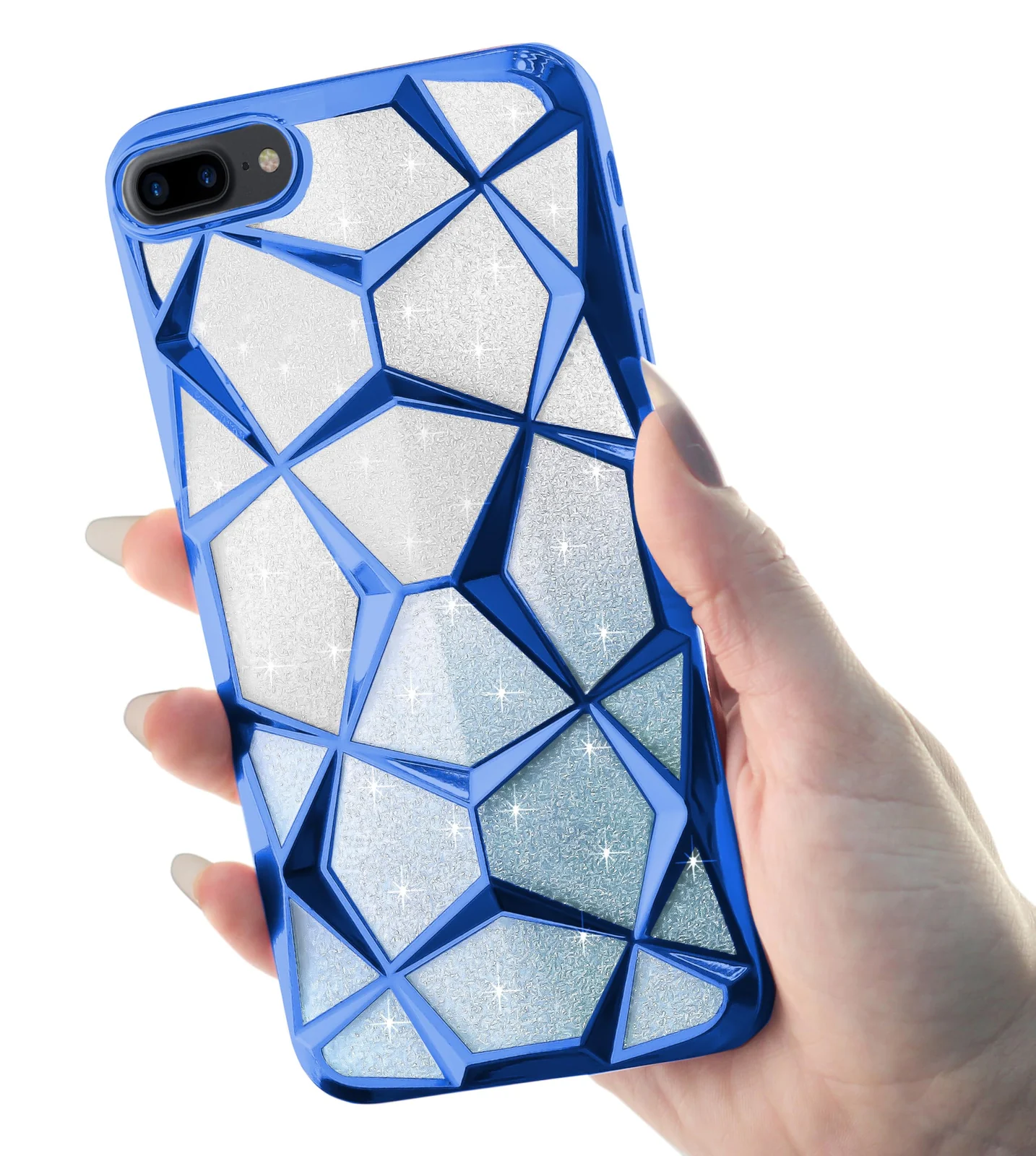 DL3 Mobilak Compatible with iPhone 7 Plus/iPhone 8 Plus Case Plating Bling Gradient Glitter Clear Cover Soft TPU Silicone Cute Camera Protection Shockproof Back for Women Girls Case