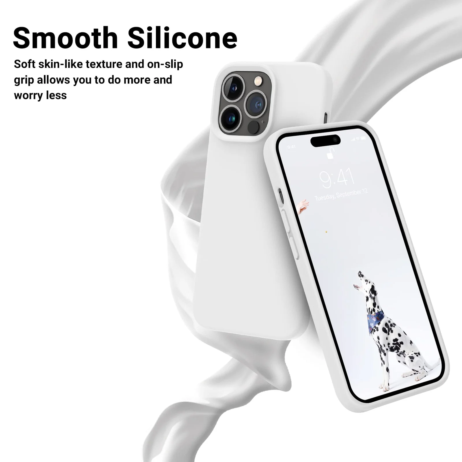 DL3 Mobilak Liquid Silicone Protective Case with Soft Microfiber Lining for iPhone 13 Pro Max (6.7 Inch) - White