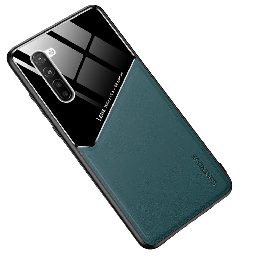 DL3 Mobilak Leather and PC Protective Case for OPPO Reno 3, Built-in magnetic car-mount support, Camera protection, Shock-absorbing protection - Green