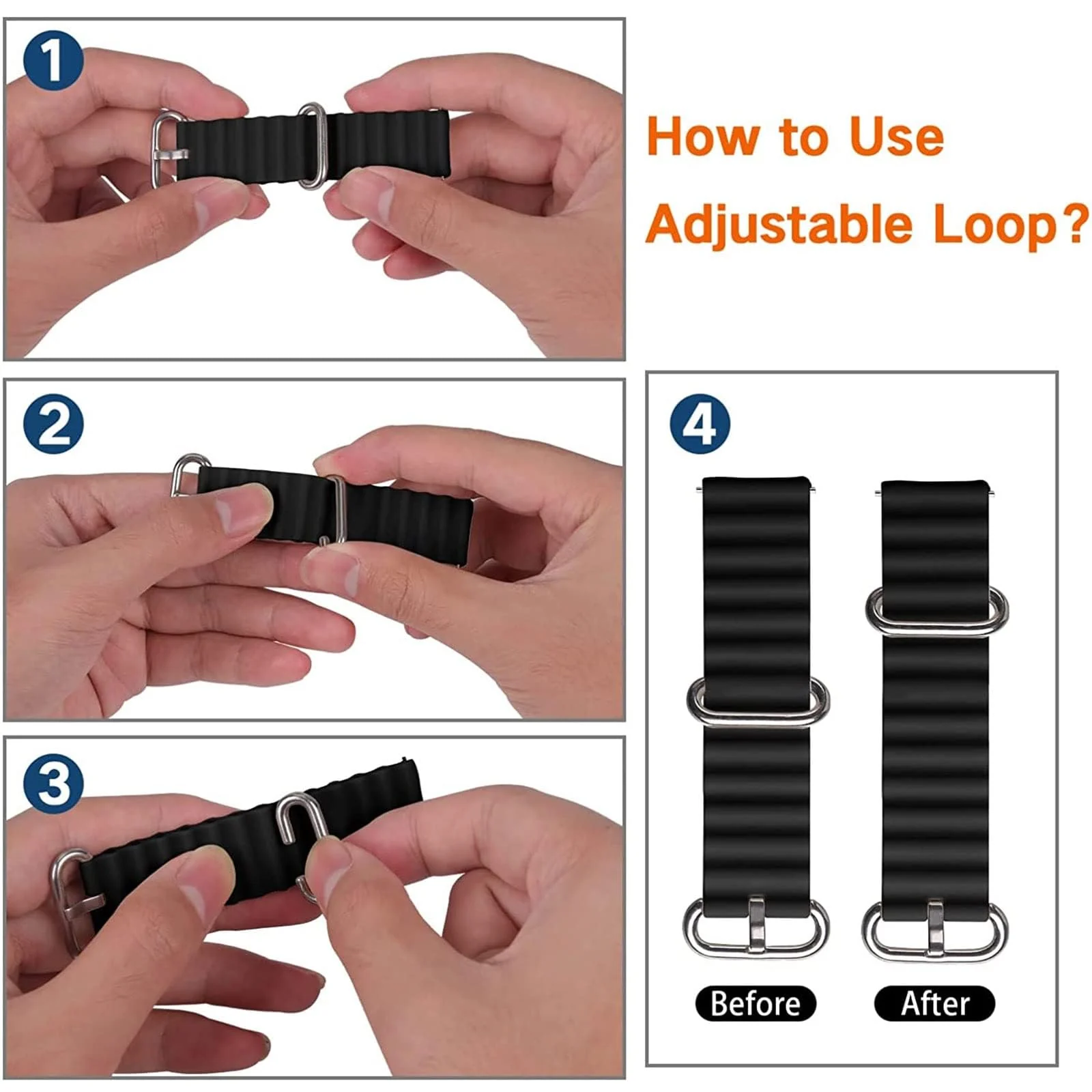 DL3 Mobilak 22mm Ocean Band for Samsung Galaxy Watch 3 45mm/Watch 46mm/Gear S3/For Huawei watch GT4 GT3 46MM/ Watch 3/4/GT2E/GT2 Pro/GT GT2 46MM/Amaz fit GTR 4/3/3Pro/2/2e, Adjustable Silicone Sport Loop Strap - Black
