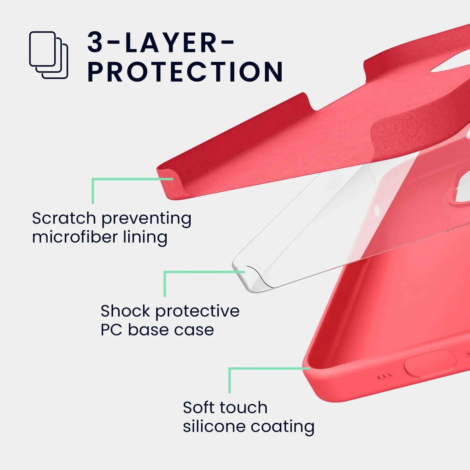 DL3 Mobilak Liquid Silicone Protective Case with Soft Microfiber Lining for iPhone 16 Pro Max - Neon Coral