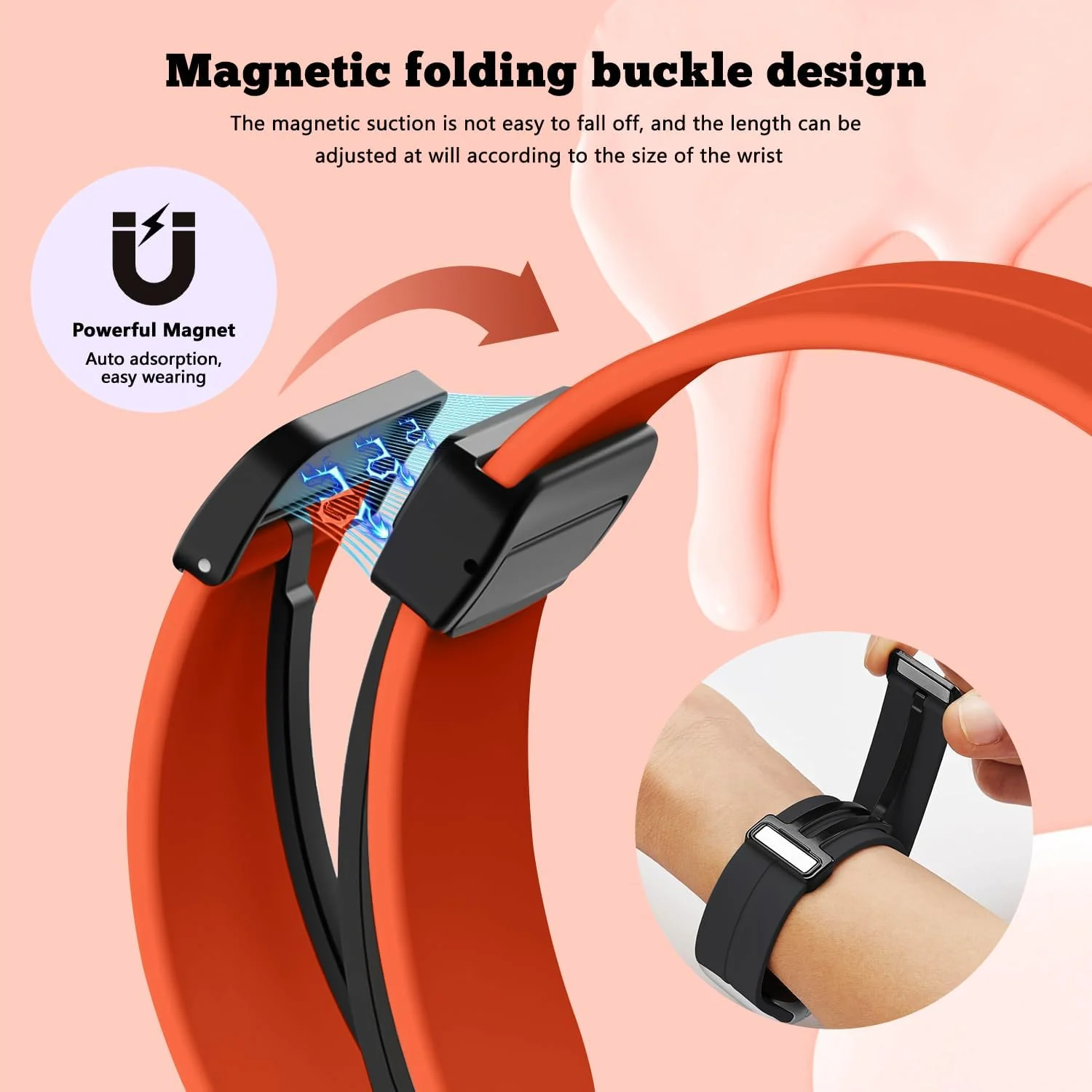 DL3 Mobilak Silicone Strap Compatible with Huawei Watch Fit 3/Watch Fit 4 Pro/Fit 4 Magnetic Metal Stainless Buckle Sport Silicone Strap, Band Quick Release Soft Replacment Wristband - Orange