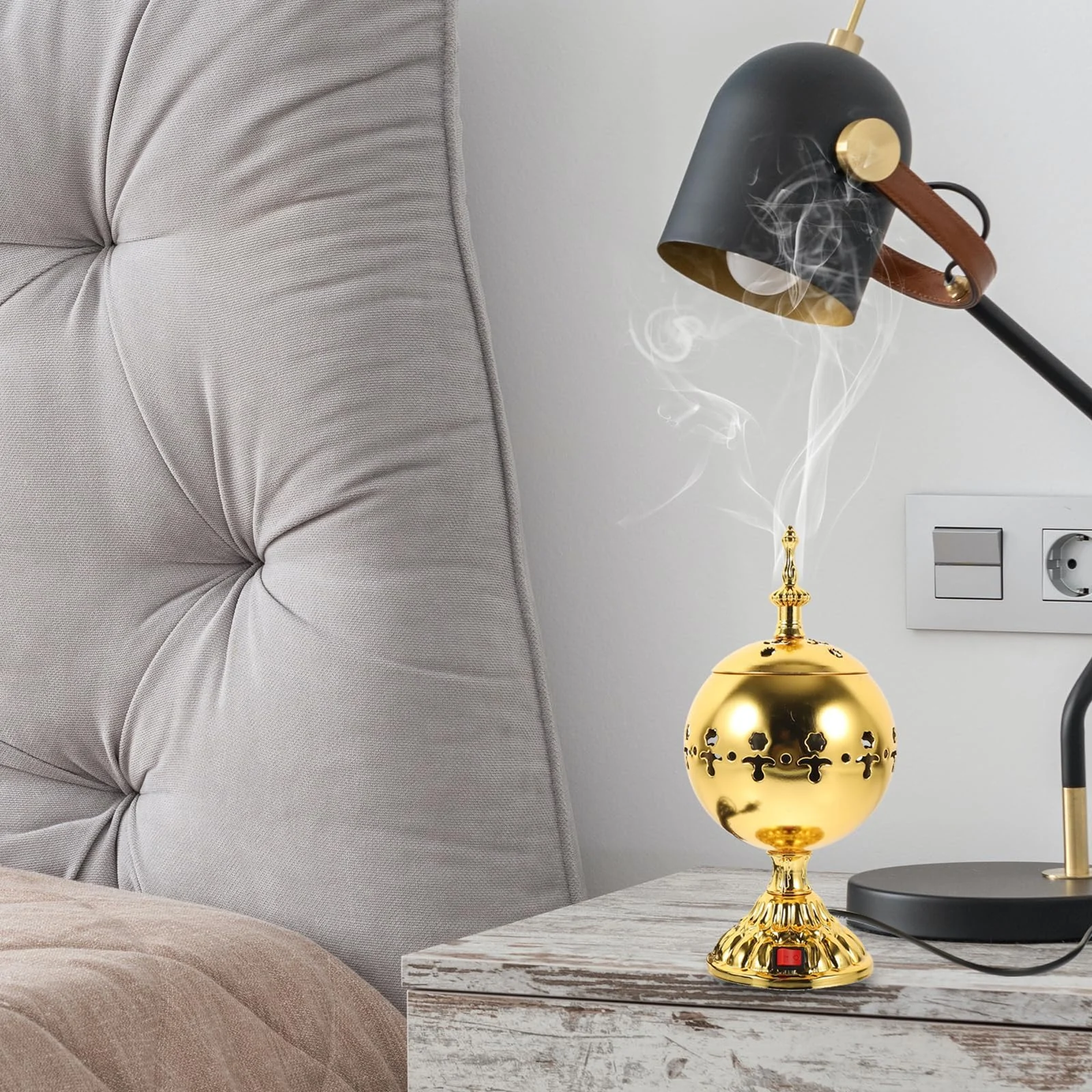 Mobigon Arabian Electric Incense Burners metal Vintage Arabic Burner, Middle Eastern Incense Holder- Electric Incense Burner Bakhoor Suitable For Arabian Oud, Home, Hotel Decor - H. Gold