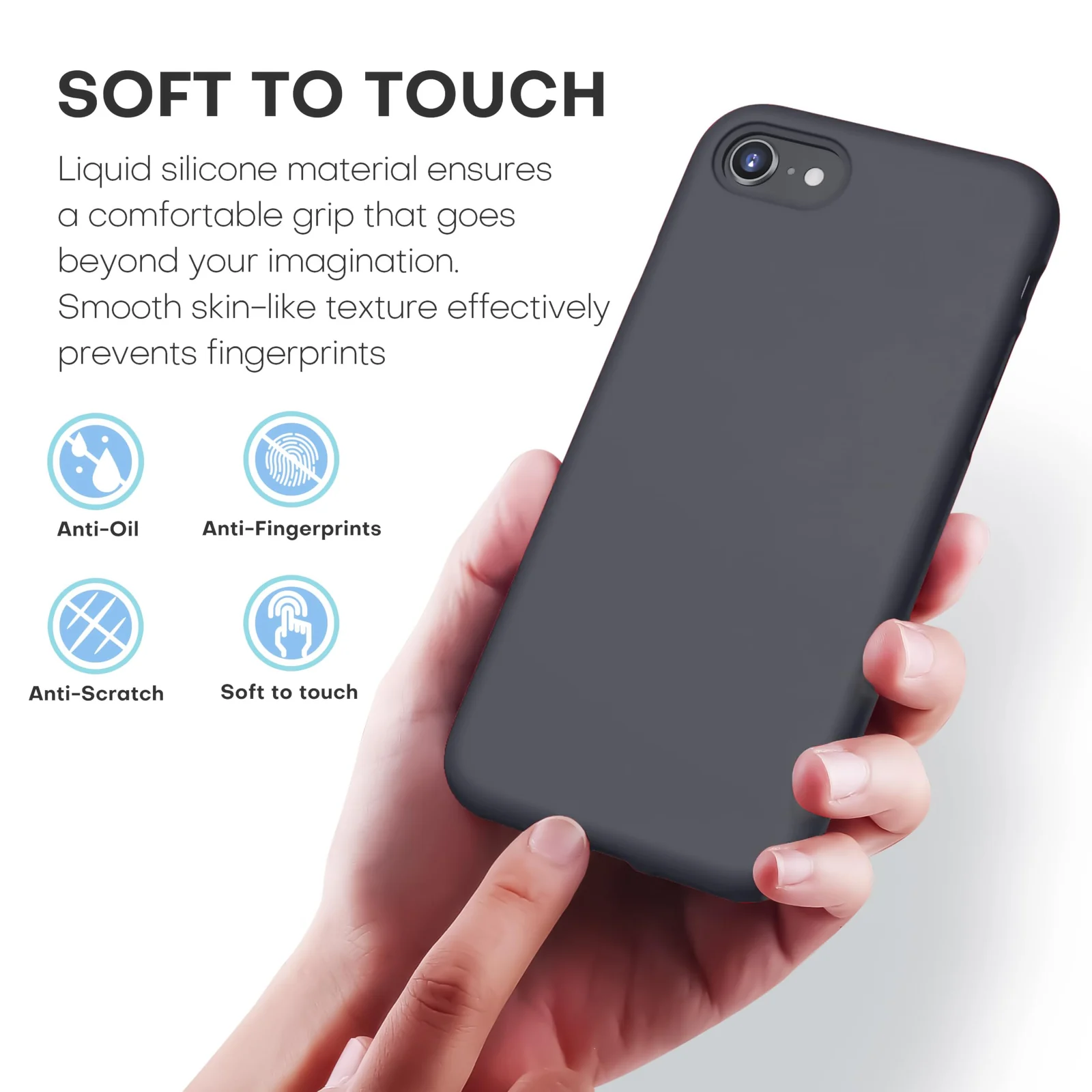 DL3 Mobilak Liquid Silicone Protective Case for iPhone SE 2022, SE 2020, iPhone 7, iPhone 8 with Camera Protection and Microfiber Lining - Dark Gray