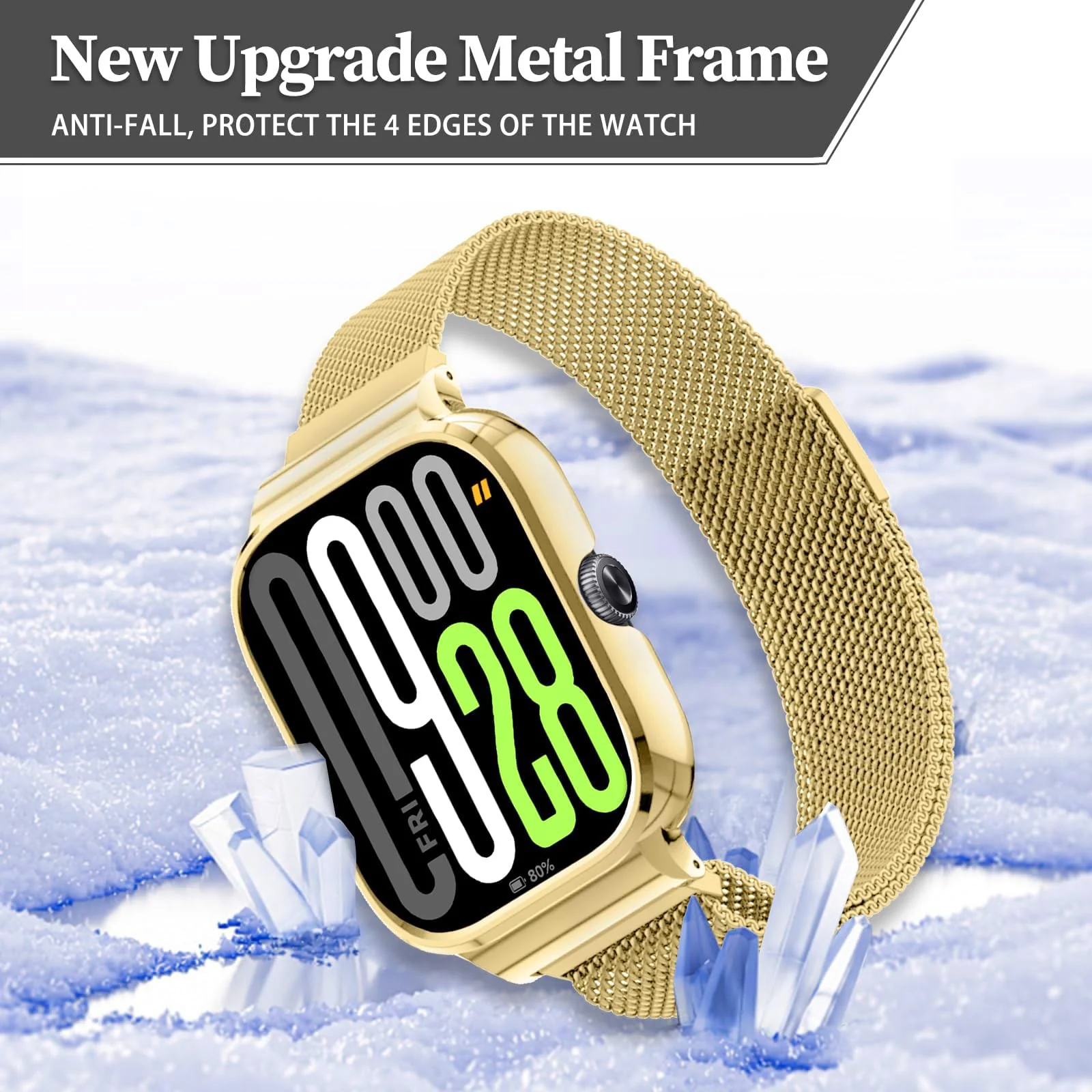 DL3 Mobilak Strap Compatible with Xiaomi Redmi Watch 4, Men and Women Adjustable Metal Stainless Steel Mesh Magnetic Breathable Replacement Wristband Watch Bands for Redmi Watch 4 - Gold