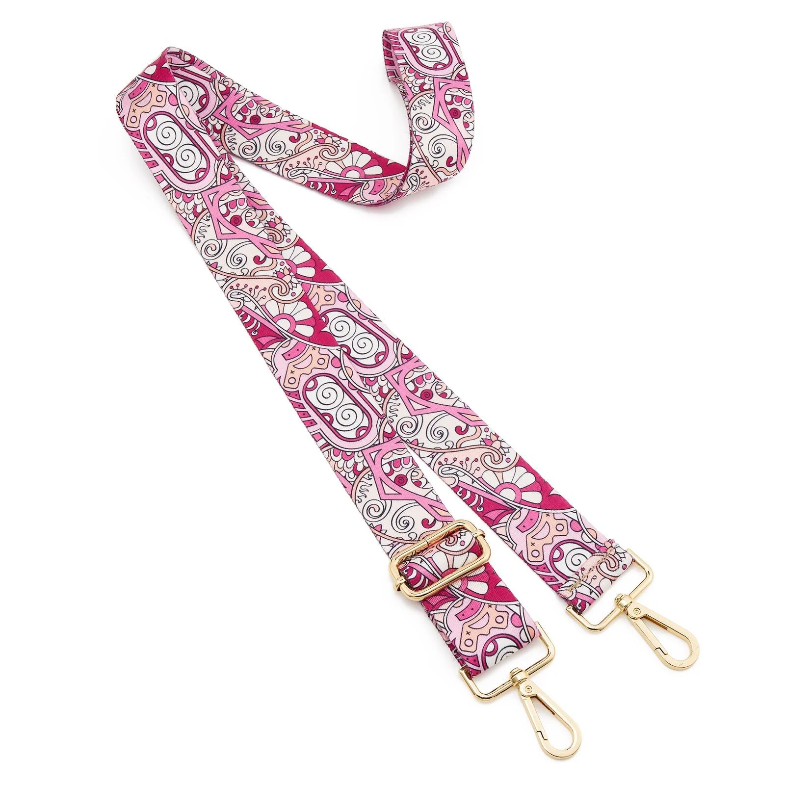 DL3 Mobilak Adjustable Wide Crossbody Bag Strap for Women, Replacement Shoulder Strap for Handbags, Totes & Purses with Elegant Embroidered Pattern and Metal Hooks - Multi Color