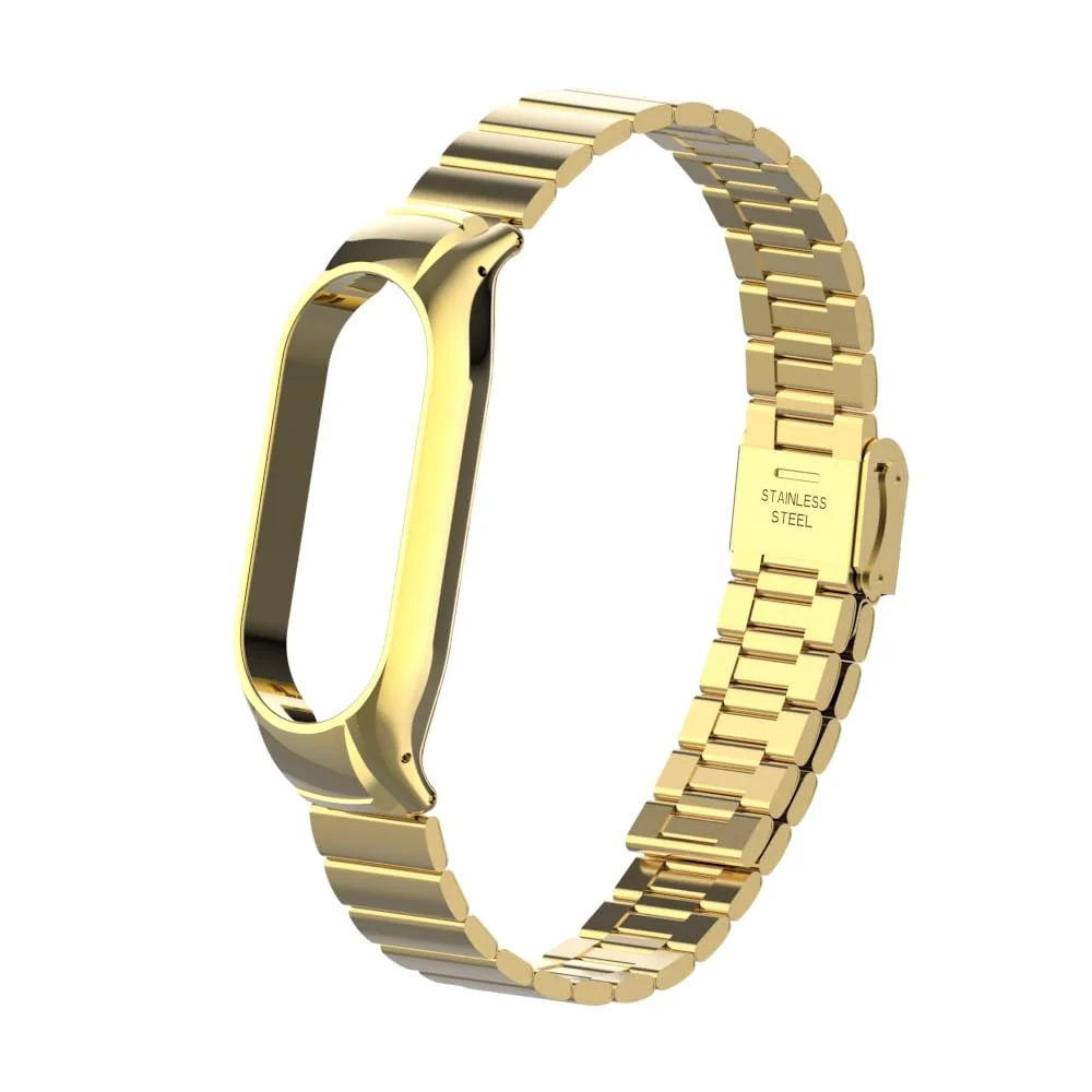 DL3 Mobilak Mi Band 6 Mi Band 5 Strap for Xiaomi Mi Band 5 6, Stainless Steel Watch Band Metal Replacement Bracelet Wristband for M5 M6 - Gold