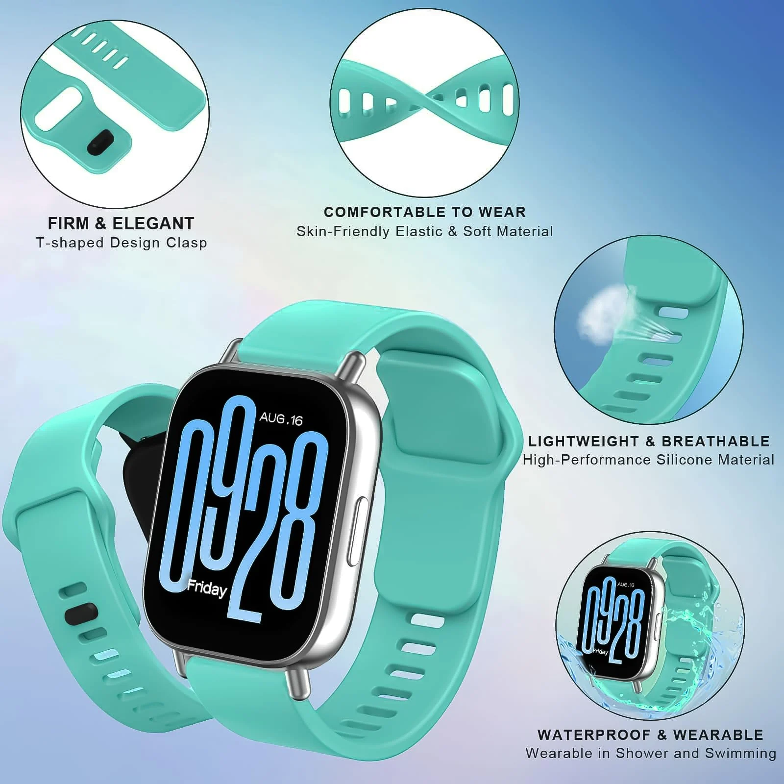 DL3 Mobilak Strap for Xiaomi Redmi Watch 5 Active/Redmi Watch 5 Lite, 22mm Adjustable Quick Release Silicone Replacement Watch Band Straps Wristbands Bracelet for Women Men - Mint Green