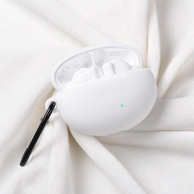 DL3 Mobilak Silicone Case Compatible with Huawei FreeBuds 6i Earbuds, Soft Silicone Protective Case Cover, Shockproof Sleeve with Carabiner For Huawei FreeBuds 6i - White
