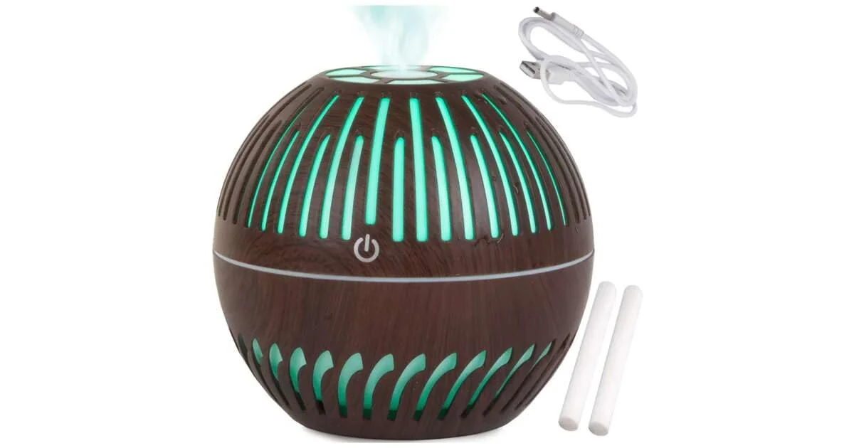 Mobigon Wood Cool Mist Ultrasonic Humidifier for Room Moisture, Aroma Diffuser for Home, 400ml Essential Oil Diffuser with 7 Colorful Night Light, Auto Shut-Off, Home, Office - A. Dark Woody
