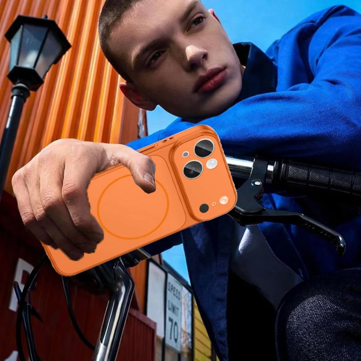 DL3 Mobilak Case for iPhone 11, Converter Design Cover, Compatible With MagSafe, Case with Glass Camera Panel, Built-in Camera Guard, Slim Shockproof Cover - Orange