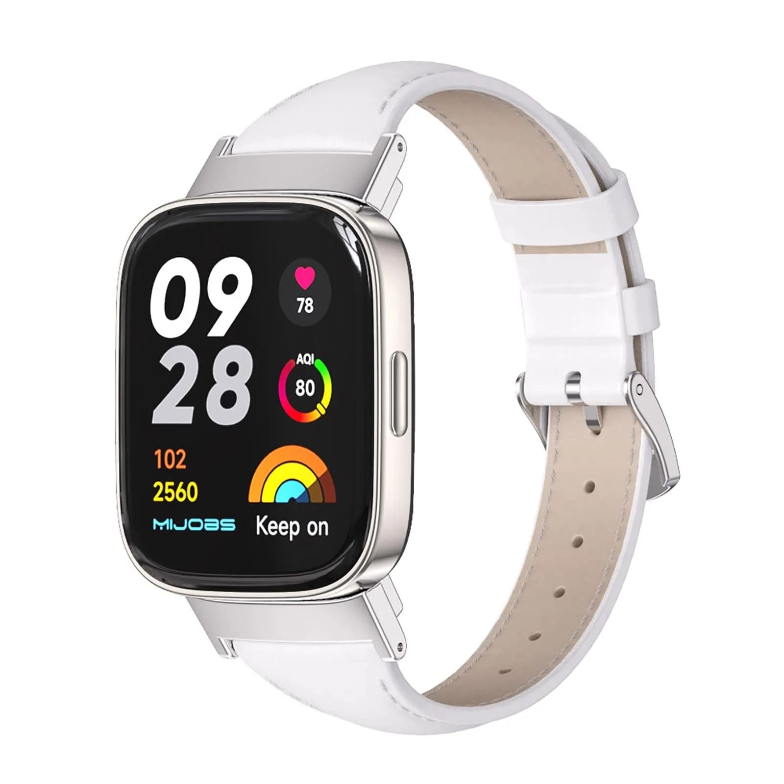 DL3 Mobilak Vintage Leather Strap Compatible With Xiaomi Redmi Watch 3 - Metal Buckle Breathable Replacement for Men and Women - Black - White