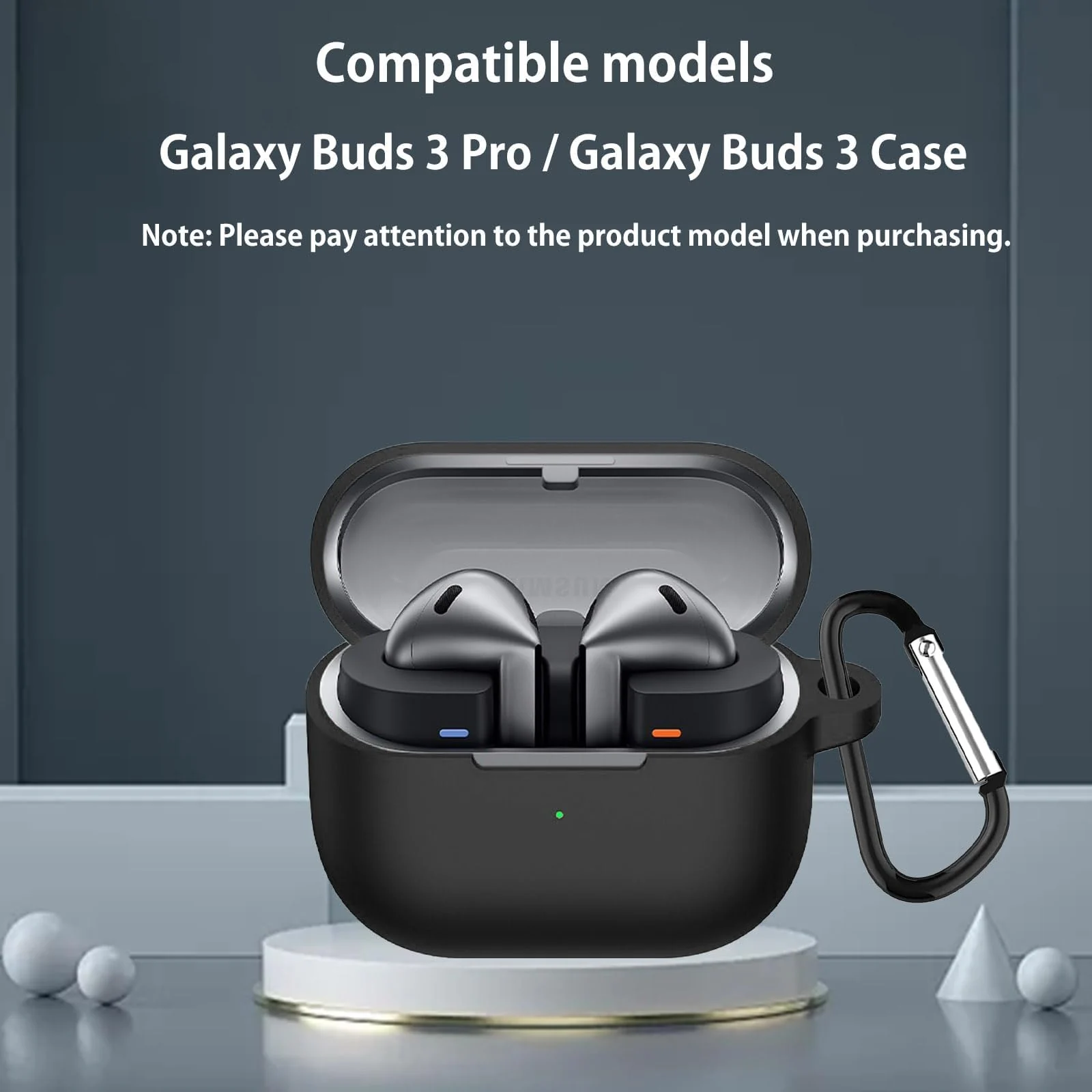 DL3 Mobilak Compatible with Samsung Galaxy Buds 3 Pro/Buds 3 Case Cover, Soft Silicone Shockproof Protective Case Wireless Earbuds with Carabiner, Front LED Visible - White