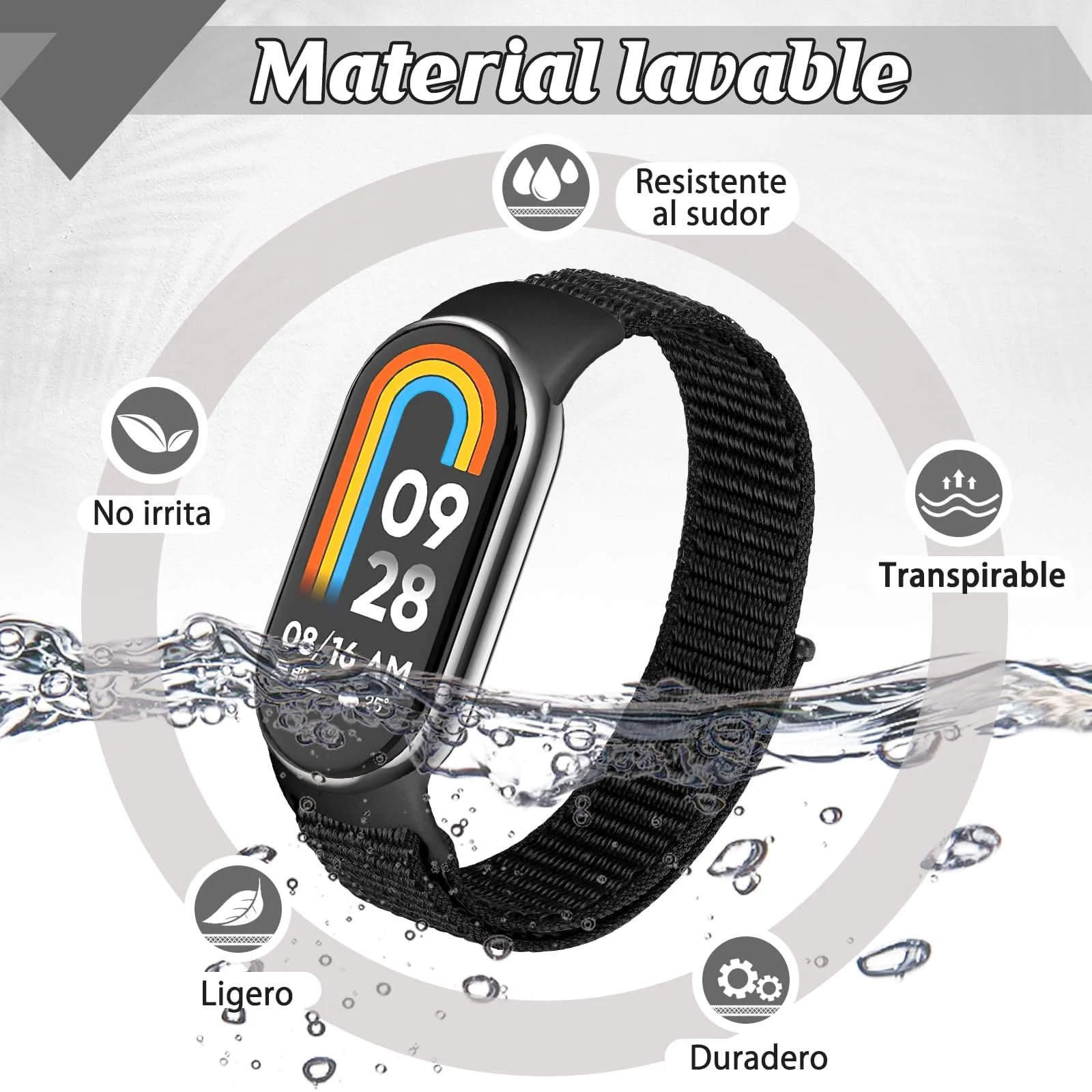 DL3 Mobilak Nylon Sport Band Compatible with Xiaomi Mi Band 10/9/8 for Women Men, Soft Adjustable Breathable Sport Loop Watch Strap Replacement Wristband for Xiaomi Smart Band 8/9/10 - Black